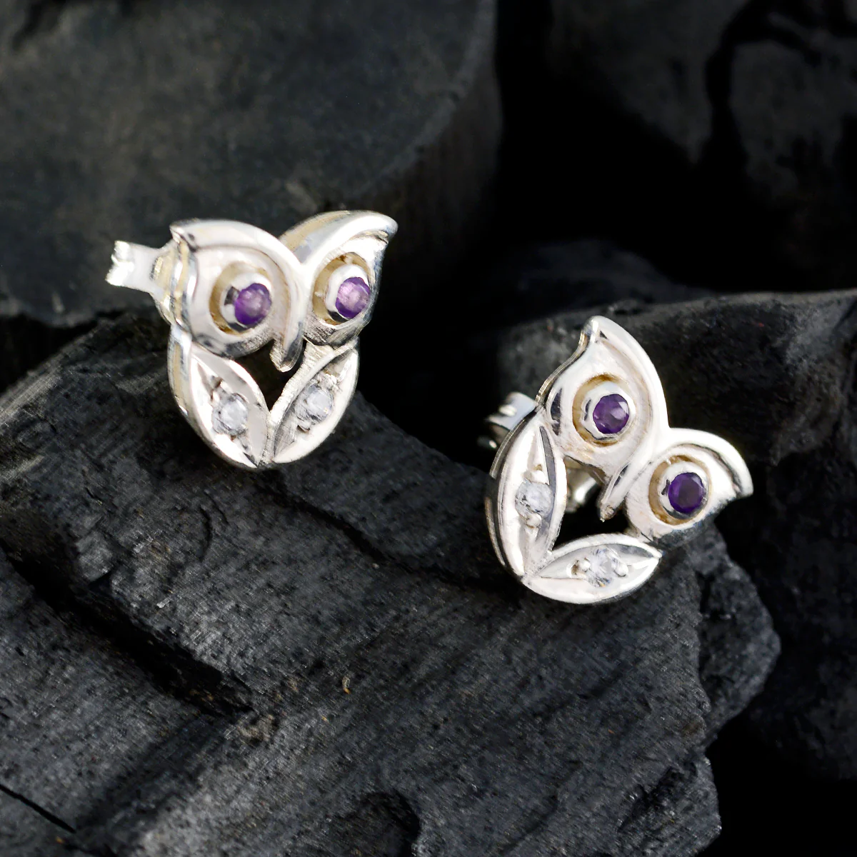 Amethyst Korean Genesis multiple Stud Purple 92.5 Silver Earring - Image 2
