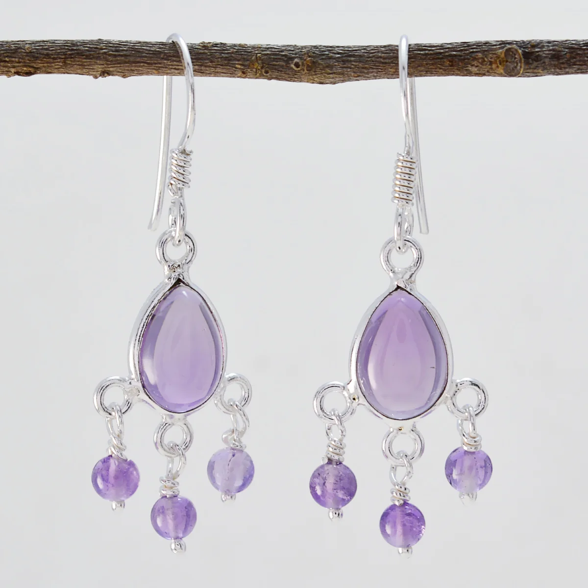 Amethyst Korean Hye-jin multiple Dangle Purple Silver Earring