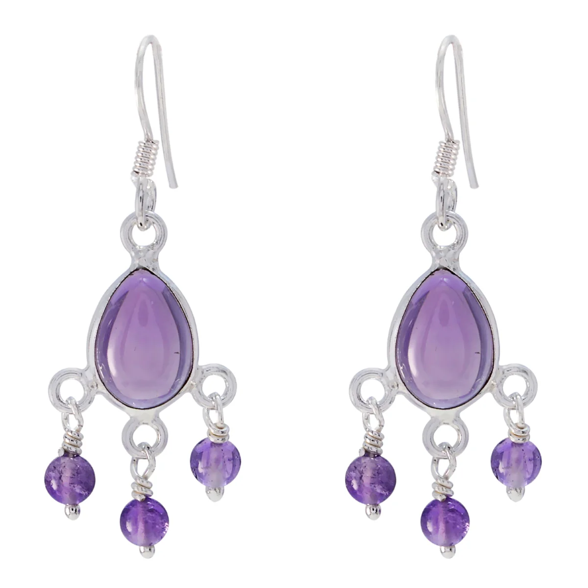 Amethyst Korean Hye-jin multiple Dangle Purple Silver Earring - Image 2
