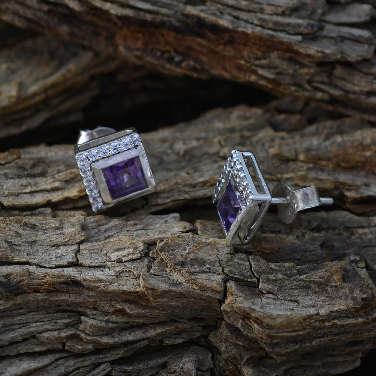 Amethyst Korean Lorena multiple Stud Purple Silver Earring - Image 3