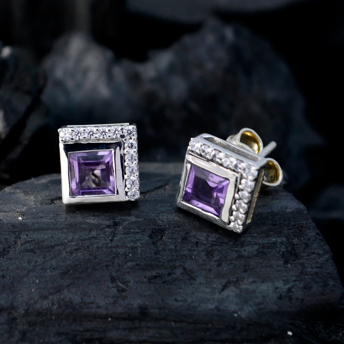 Amethyst Korean Lorena multiple Stud Purple Silver Earring - Image 4