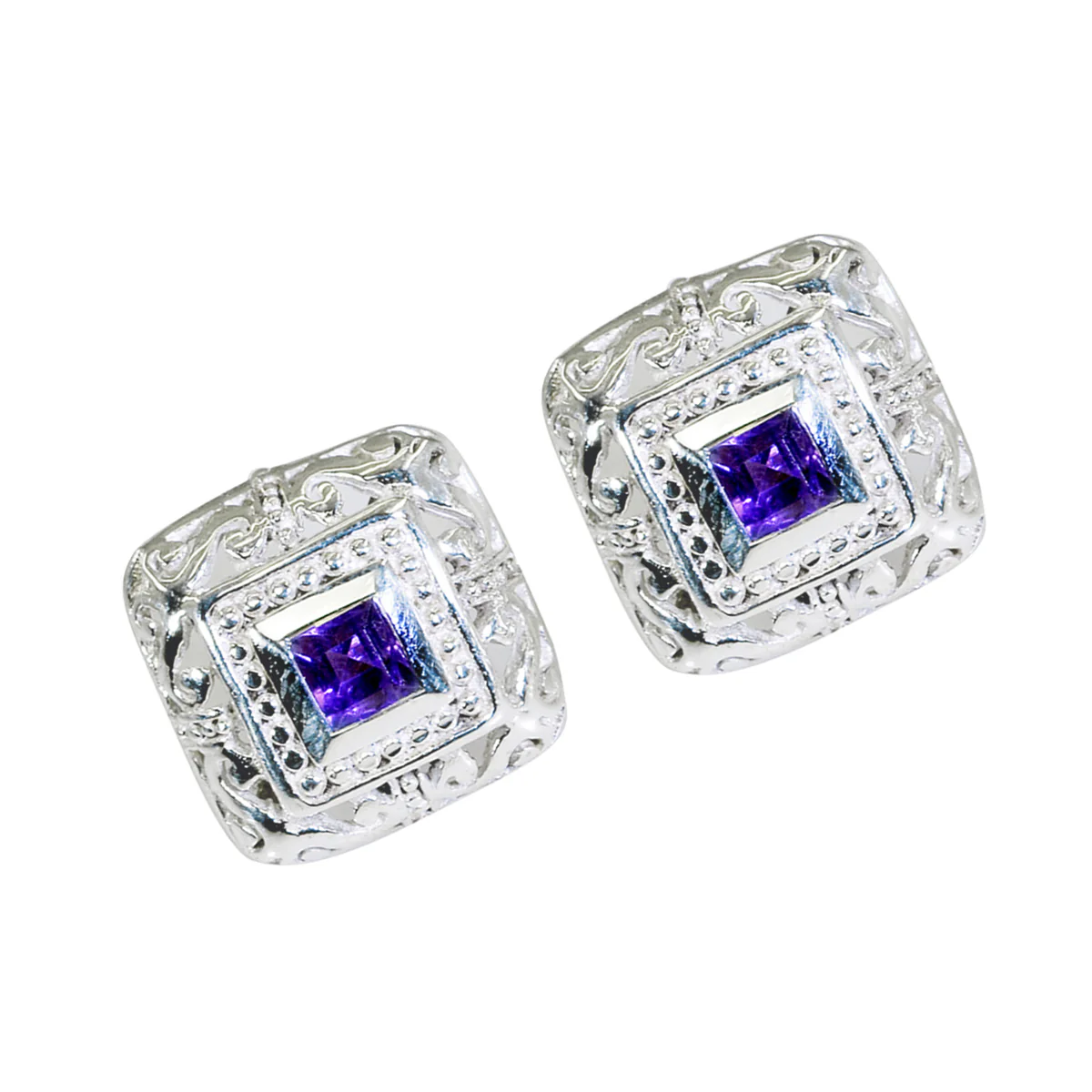Amethyst Korean Zoey Solitaire Stud Purple 925 Silver Earring - Image 2