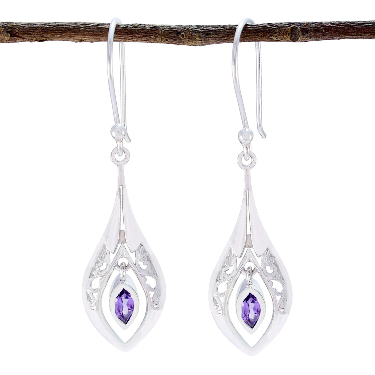 Amethyst Latin American Julia Solitaire Dangle Purple 925 Silver Earring