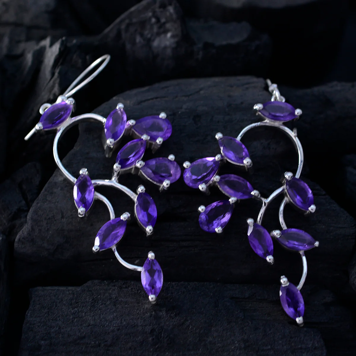 Amethyst Mexican Clara multiple Dangle Purple 92.5 Silver Earring - Image 2