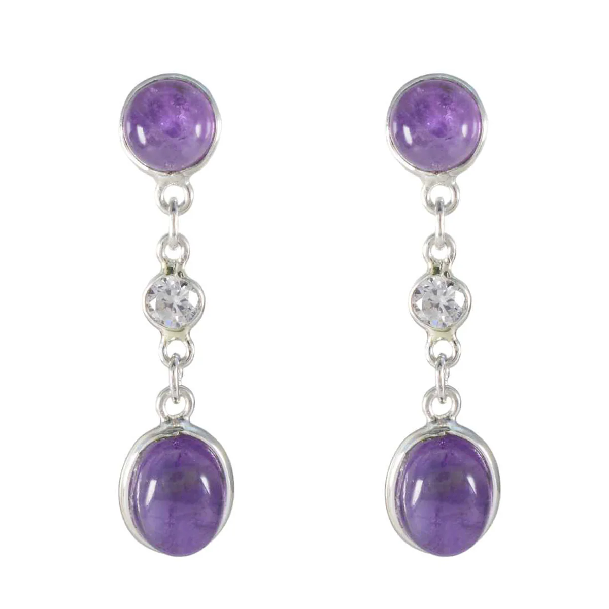 Amethyst Mexican Ling multiple stud Purple Silver Earring