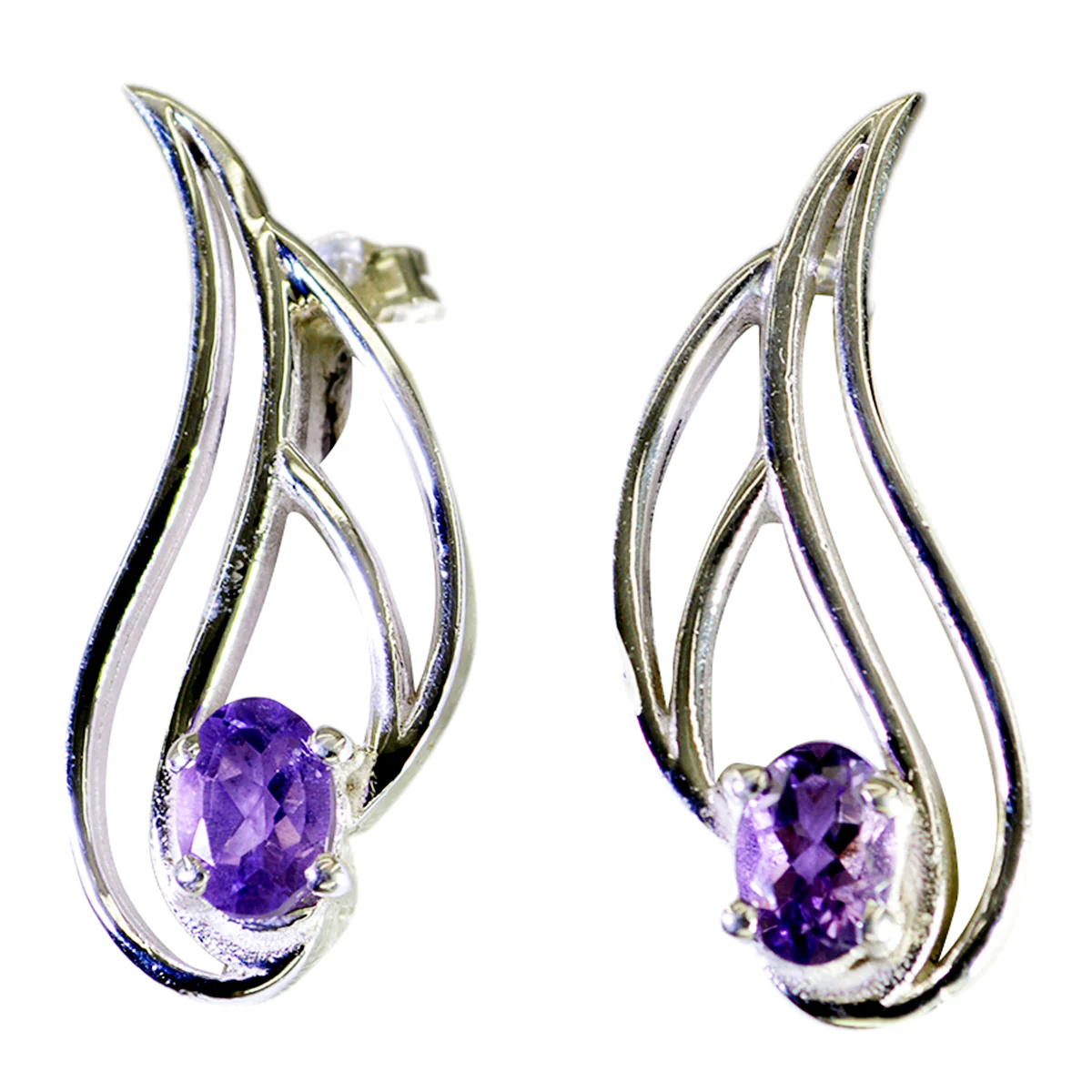 Amethyst Mexican Skylar Solitaire Stud Purple 925 Silver Earring
