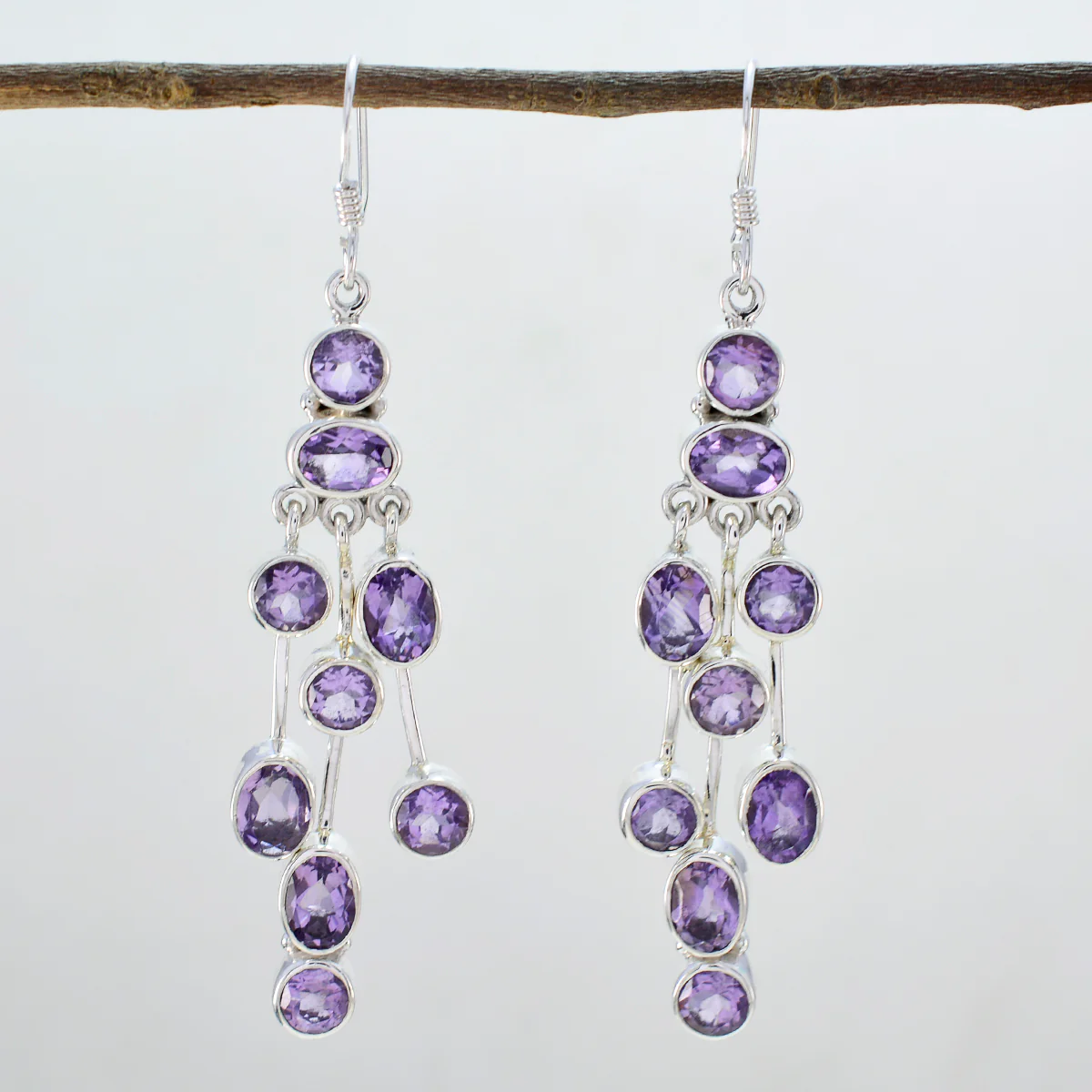 Amethyst Mexican Victoria multiple Dangle Purple Sterling Silver Earring - Image 2
