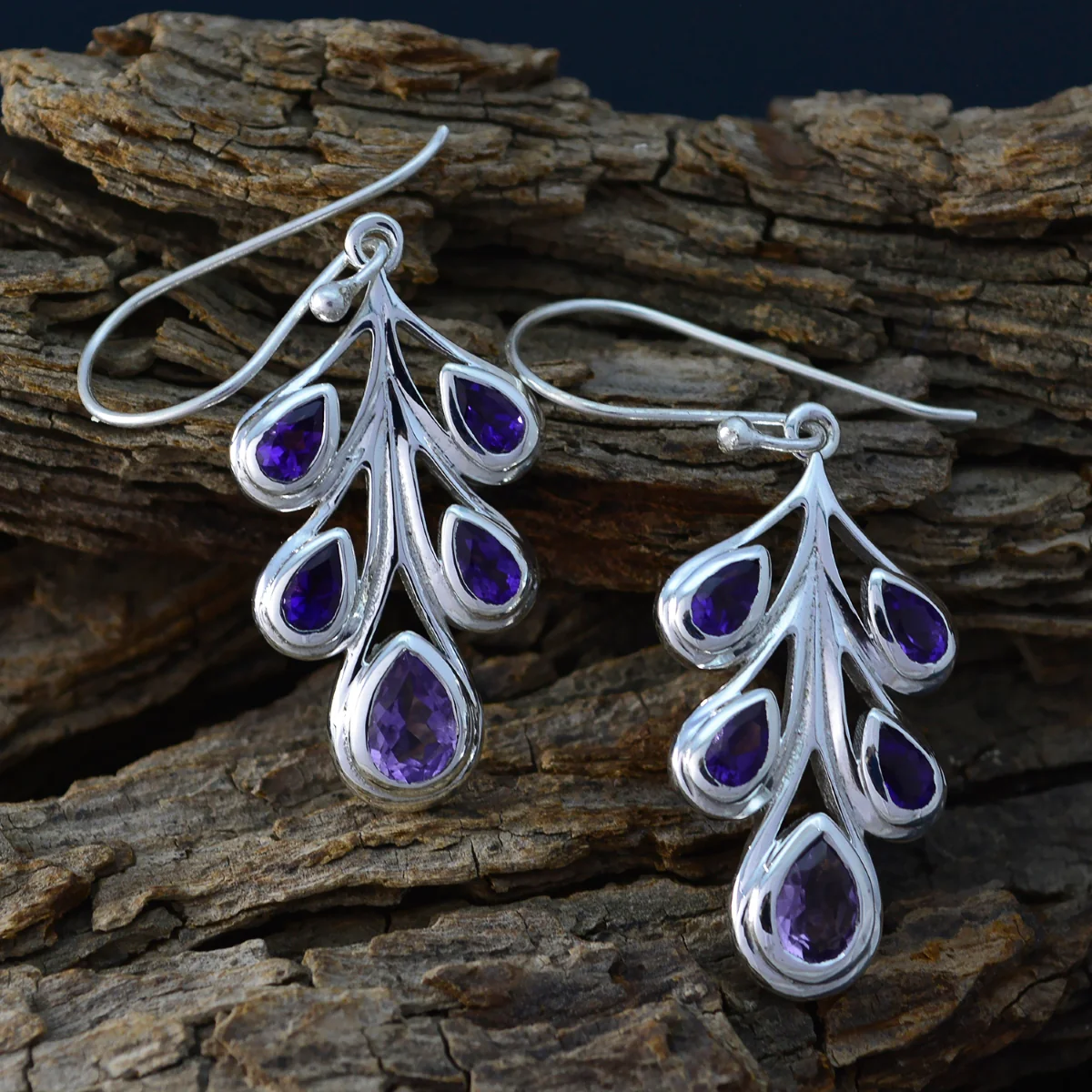 Amethyst Mexican Victoriaa multiple Dangle Purple Sterling Silver Earring - Image 3