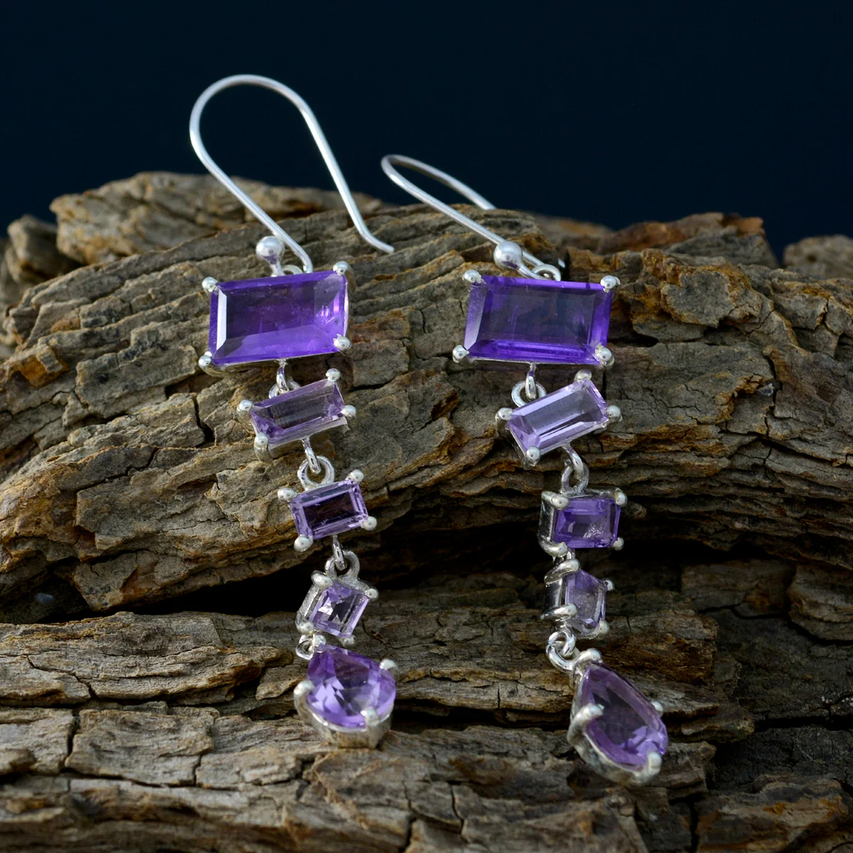 Amethyst Middle Eastern Aisha multiple Dangle Purple Silver Earring - Image 3
