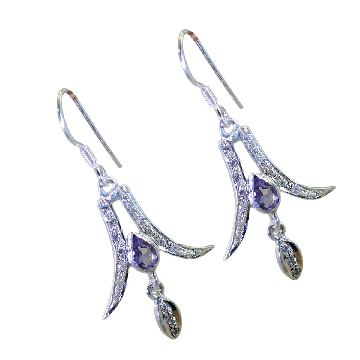 Amethyst Middle Eastern Ángeles multiple Dangle Purple Sterling Silver Earring - Image 2
