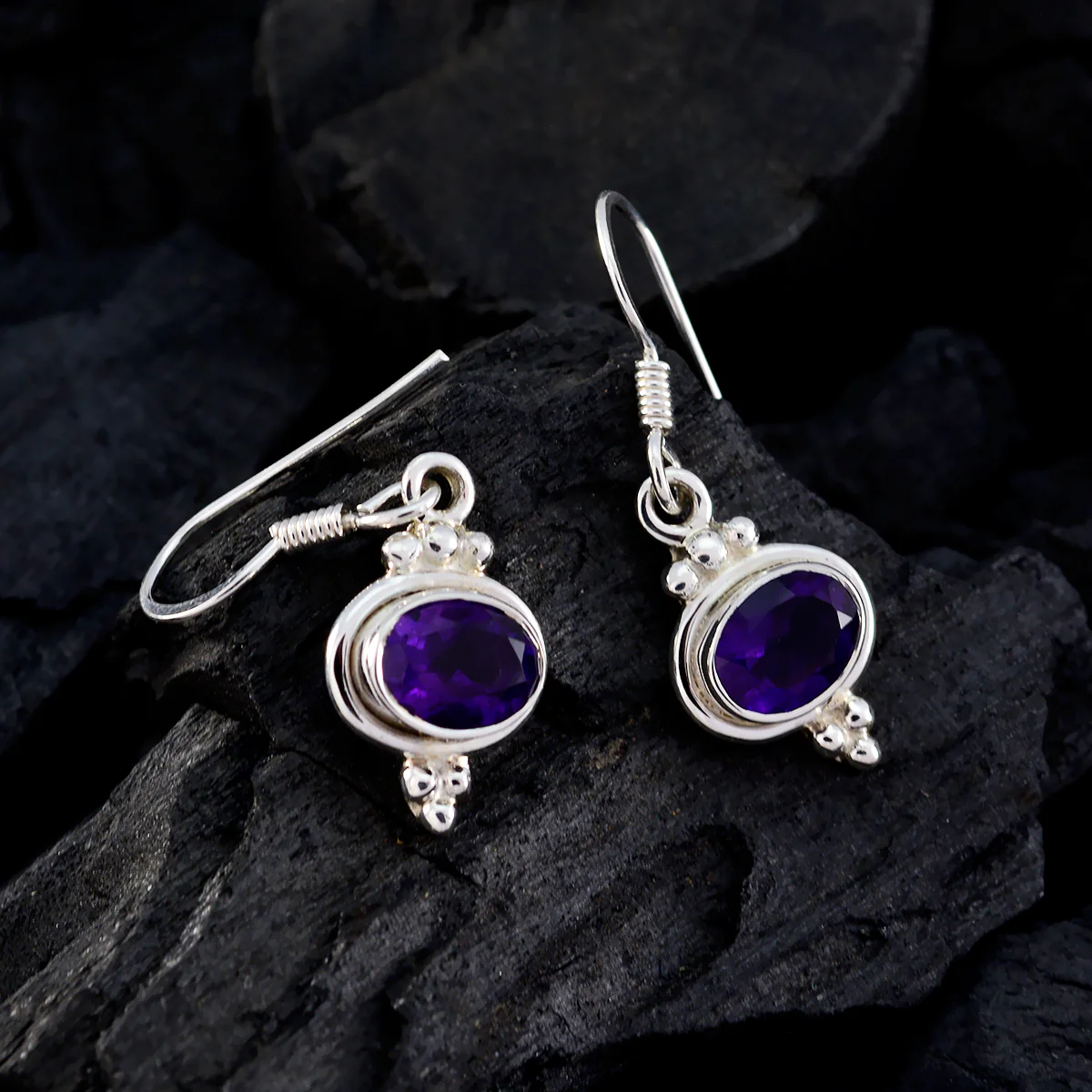 Amethyst Middle Eastern Bella multiple Dangle Purple 925 Silver Earring - Image 2