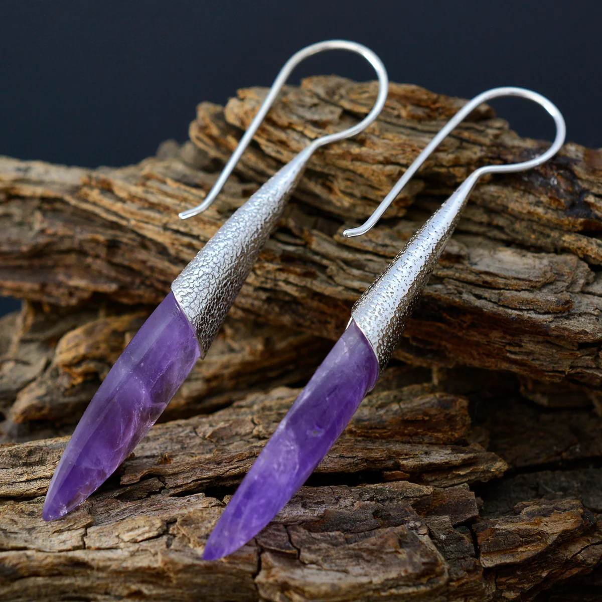 Amethyst Middle Eastern Eun-ji Solitaire Dangle Purple Sterling Silver Earring - Image 3