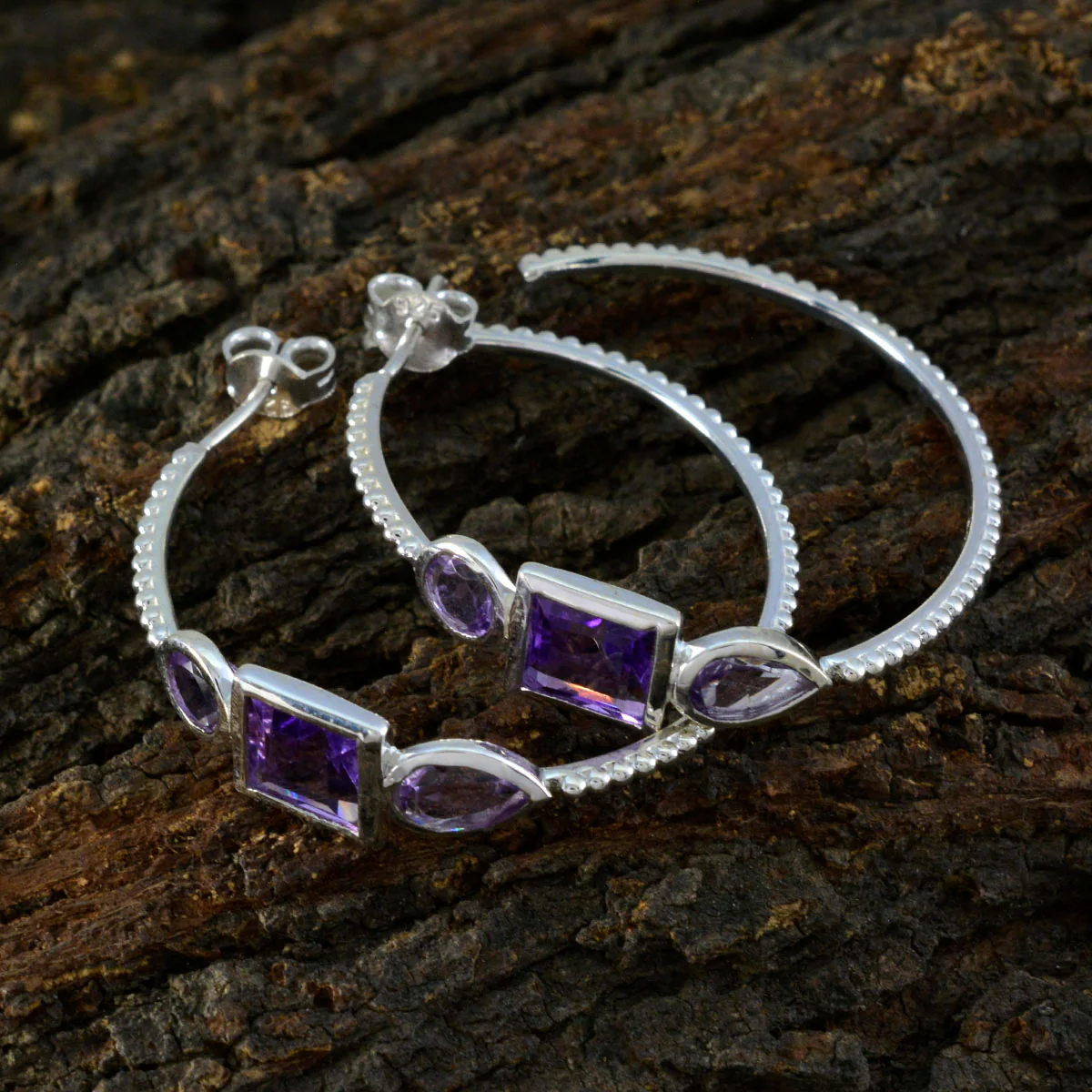 Amethyst Middle Eastern Sofia Trilogy Stud Purple 925 Sterling Silver Earring - Image 3