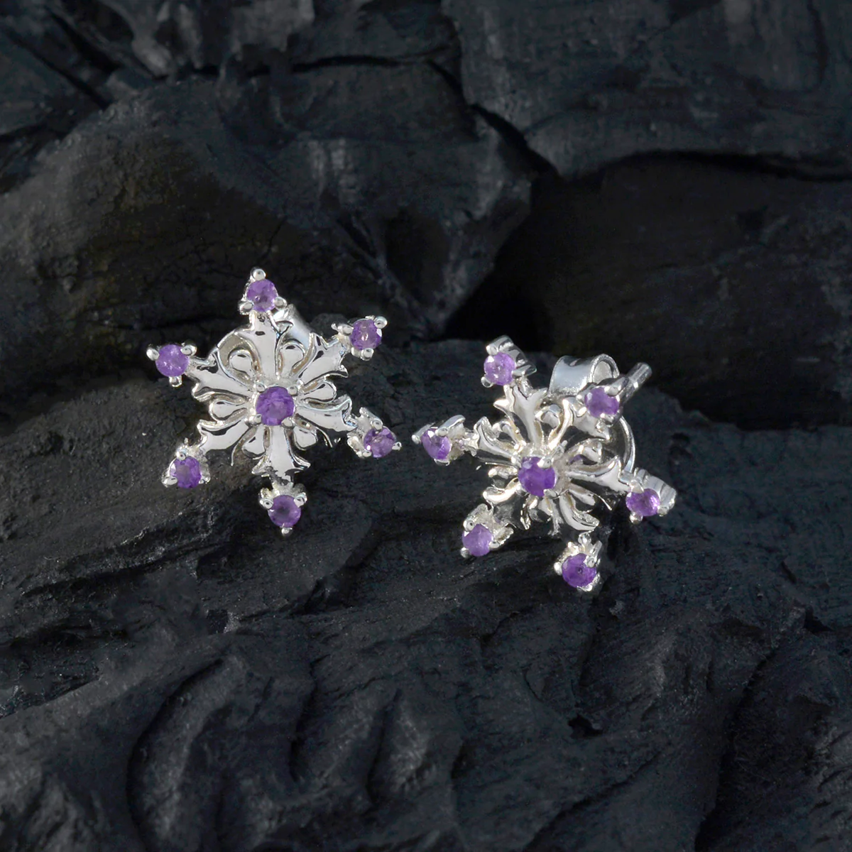 Amethyst Moroccan Isabelle multiple Stud Purple Silver Earring - Image 2