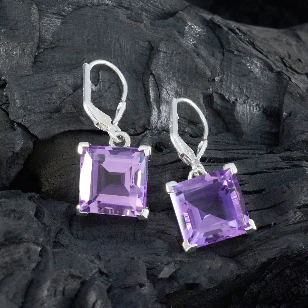 Amethyst Moroccan Ling Solitaire Dangle Purple Silver Earring - Image 4