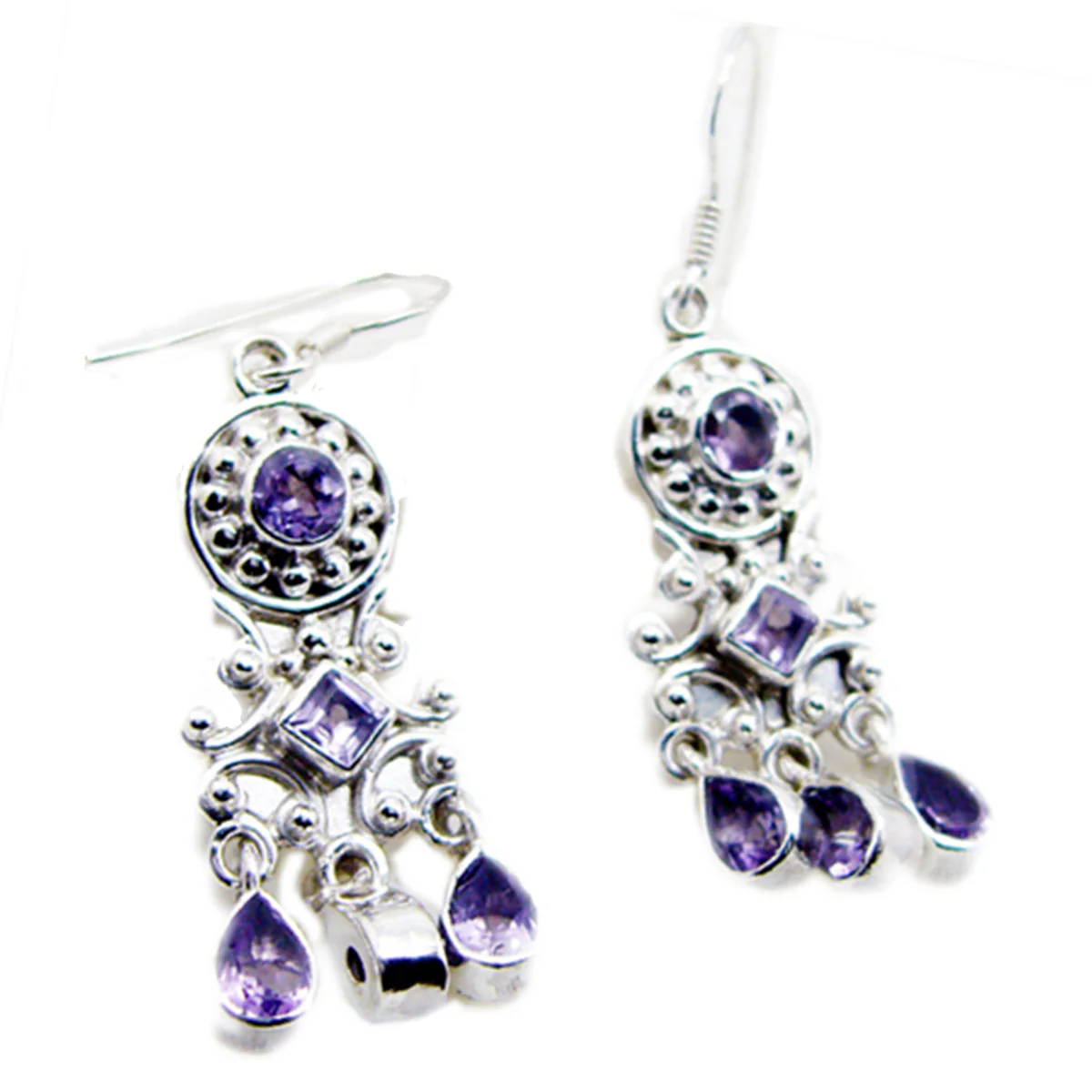 Amethyst Moroccan Pilar multiple Dangle Purple Sterling Silver Earring