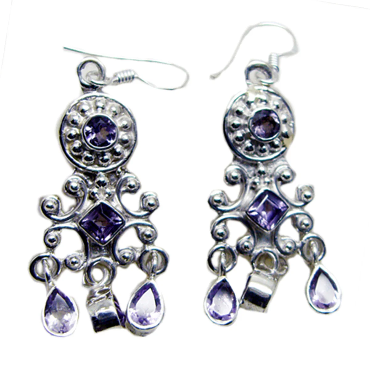 Amethyst Moroccan Pilar multiple Dangle Purple Sterling Silver Earring - Image 3