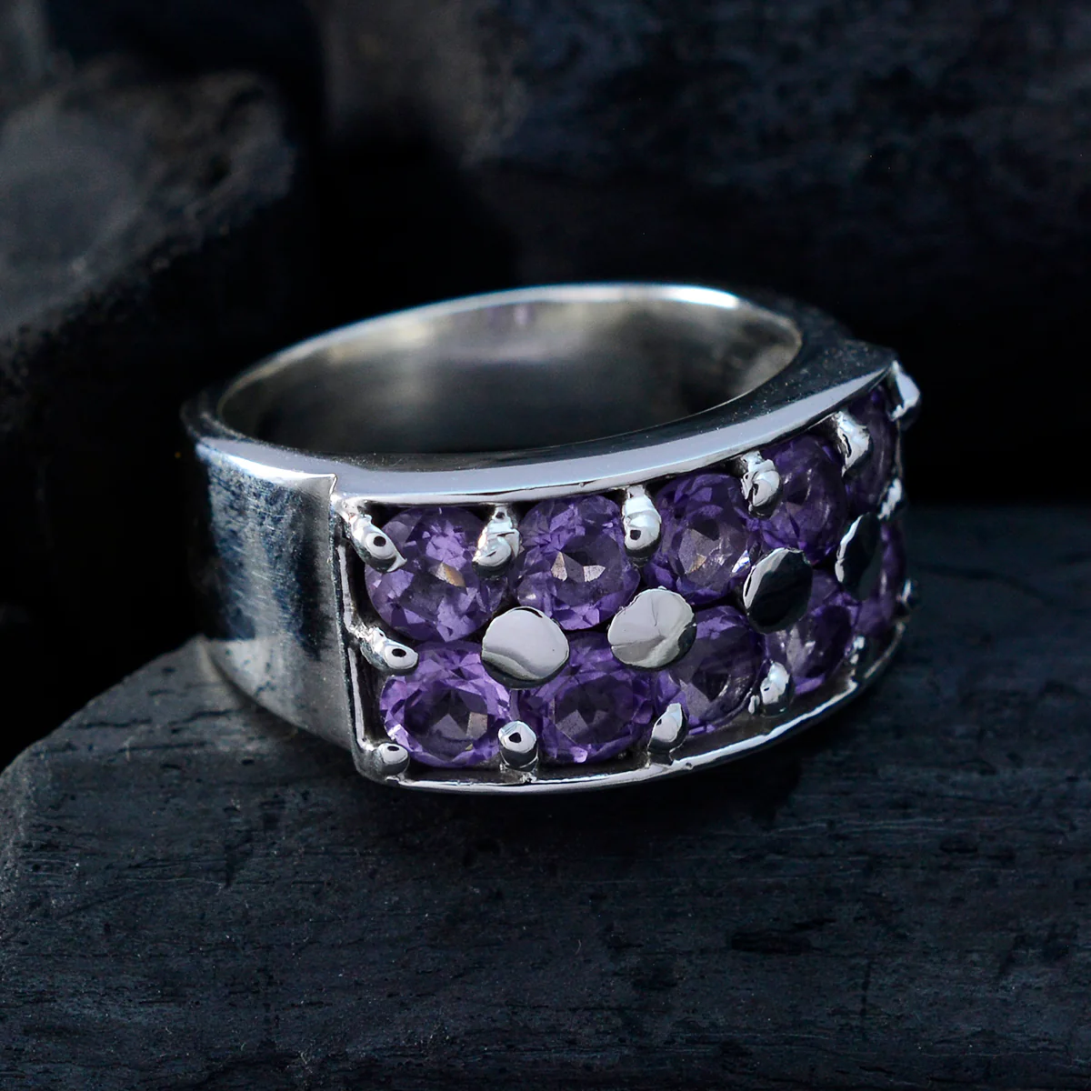 Amethyst multiple African Silver Purple Gemstones Versatile Trendy Ring Jewellery - Image 4