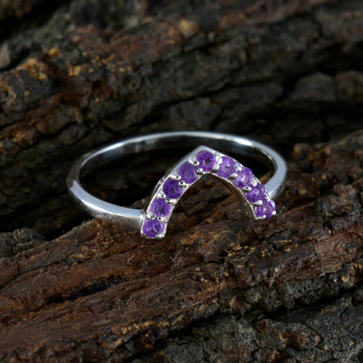 Amethyst multiple American Silver Purple Gems Elegant crown Ring Jewelry - Image 4