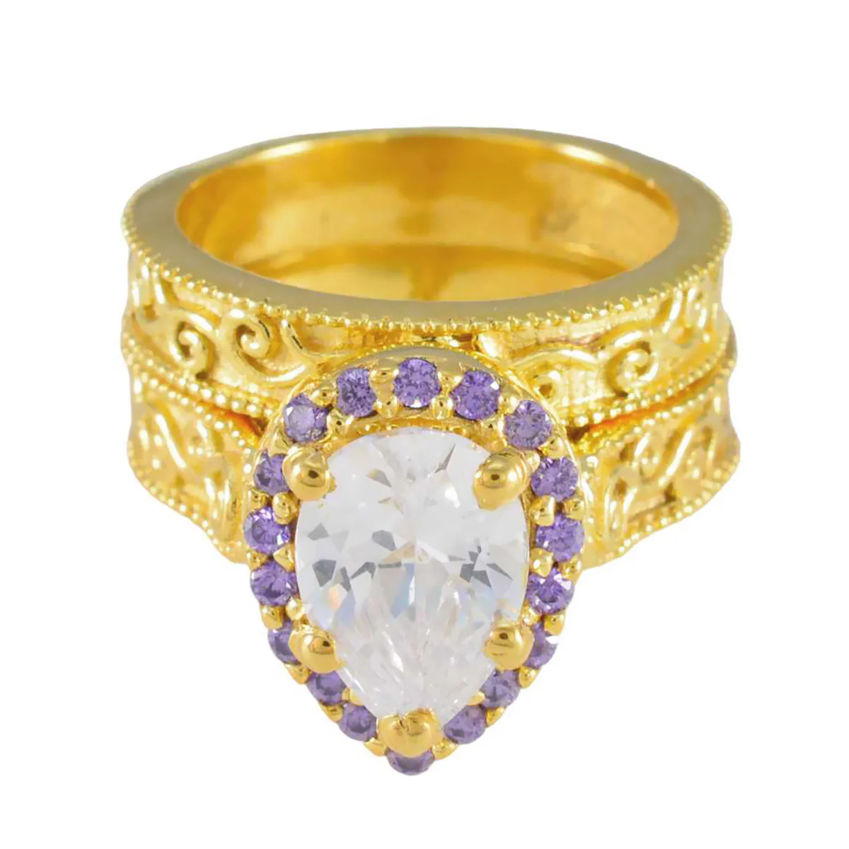 Amethyst multiple American Sterling Silver Purple Gems Eye-catching propsel Ring Jewellery