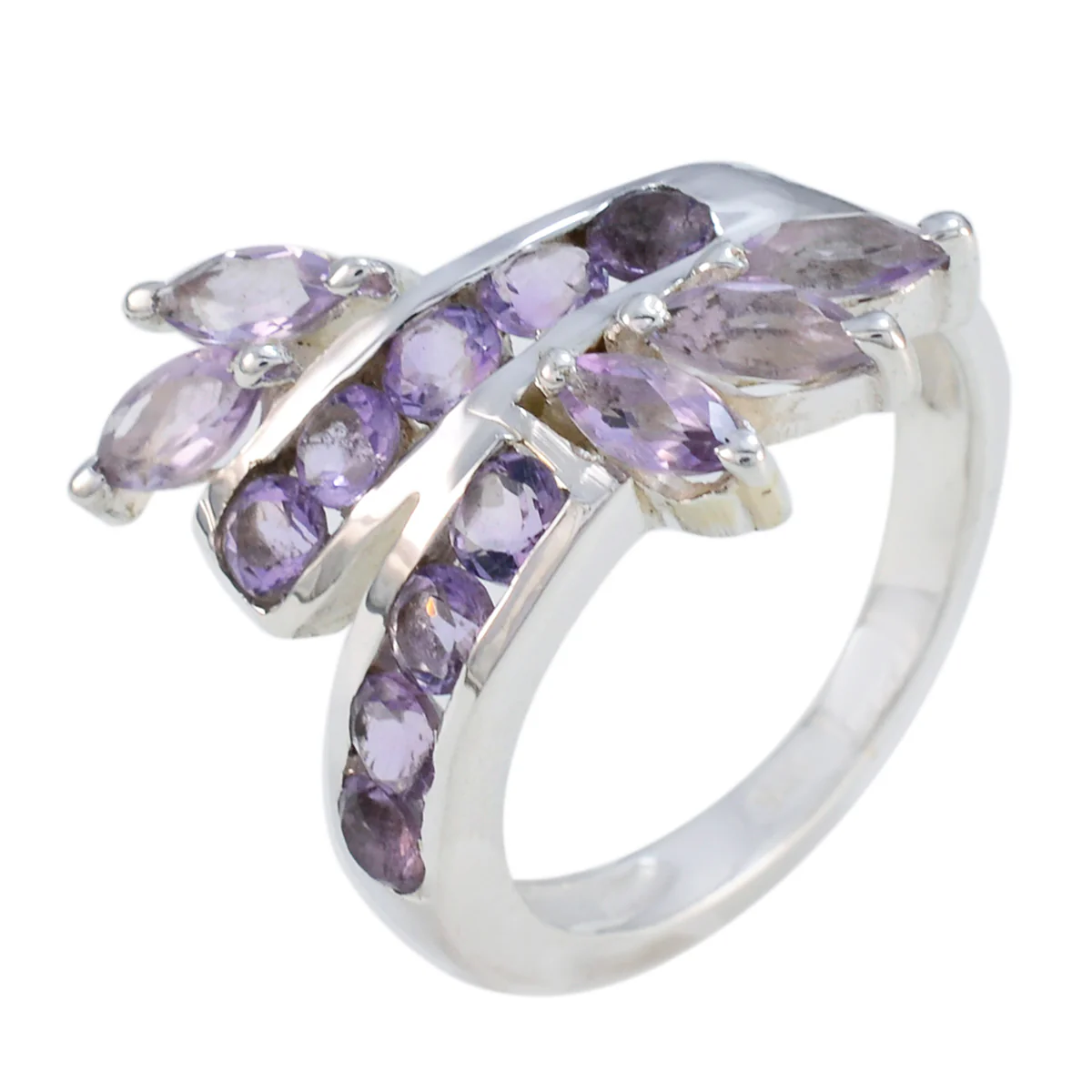 Amethyst multiple German 925 Silver Purple Gems Classic Feminine Ring Jewellery - Image 2