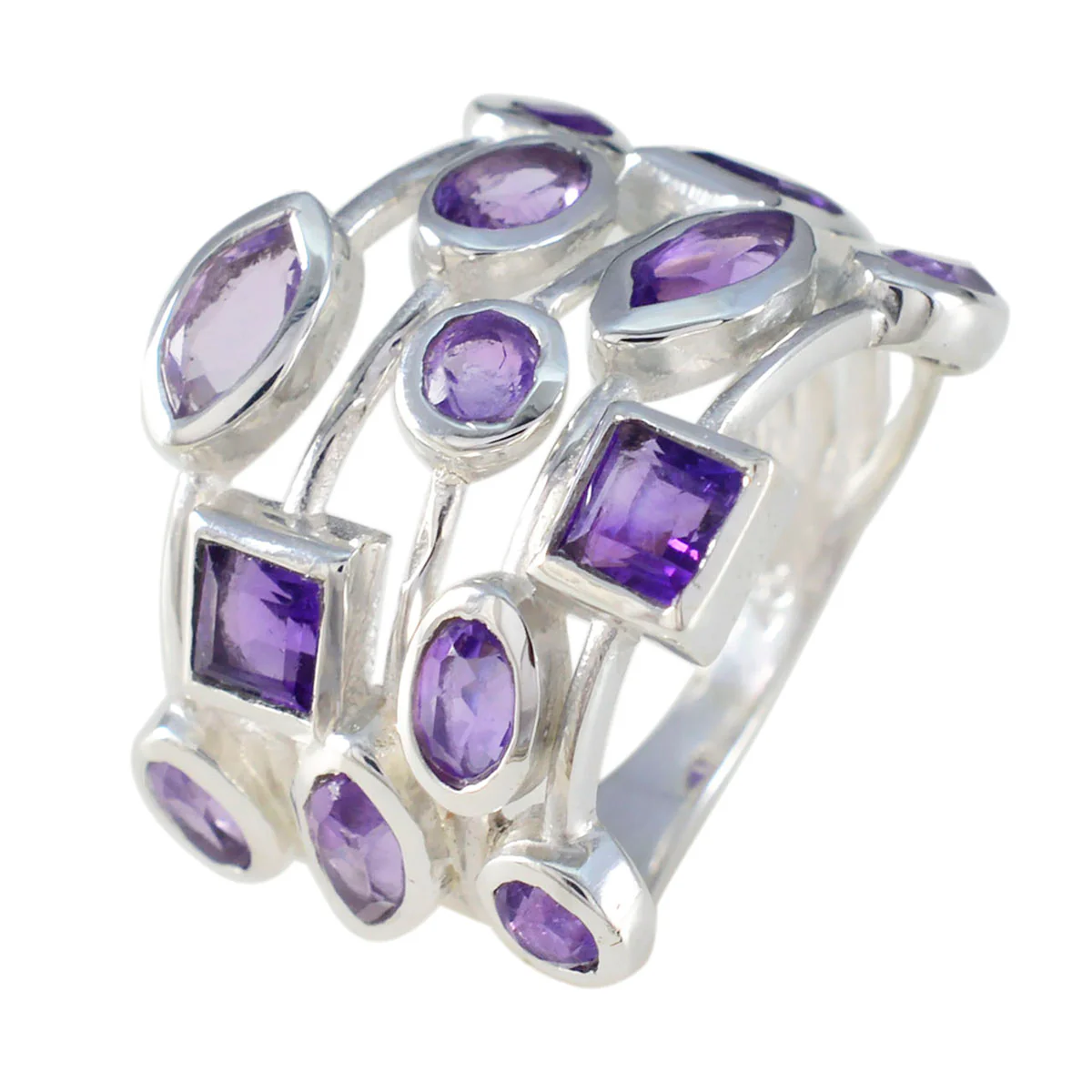 Amethyst multiple Russian 925 Sterling Silver Purple Gemstone Eye-catching Trendy Ring Jewellery - Image 2