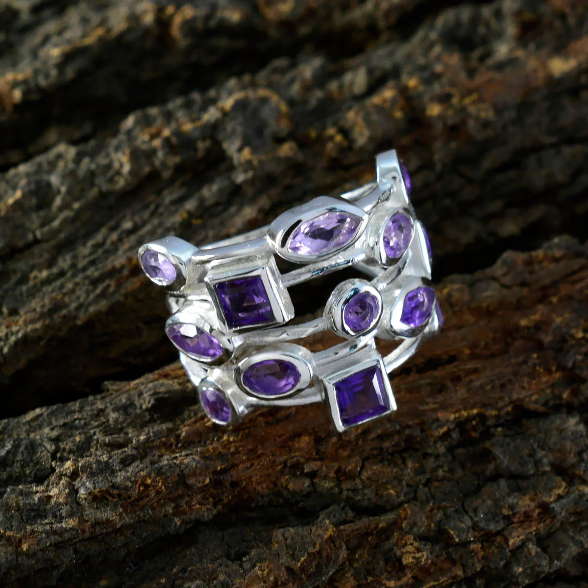 Amethyst multiple Russian 925 Sterling Silver Purple Gemstone Eye-catching Trendy Ring Jewellery - Image 3