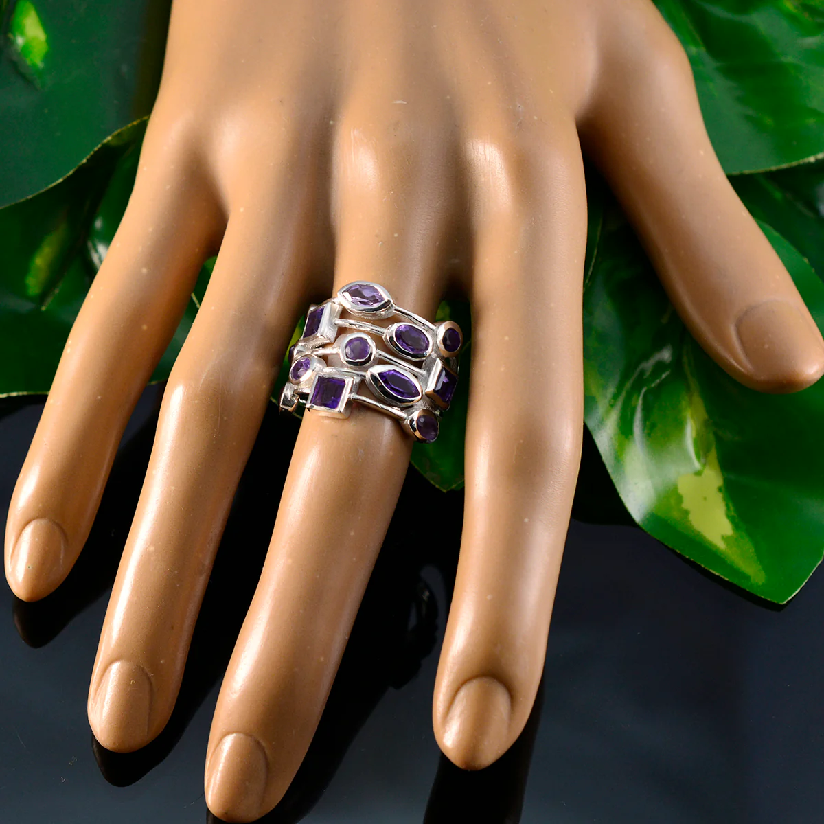Amethyst multiple Russian 925 Sterling Silver Purple Gemstone Eye-catching Trendy Ring Jewellery - Image 5