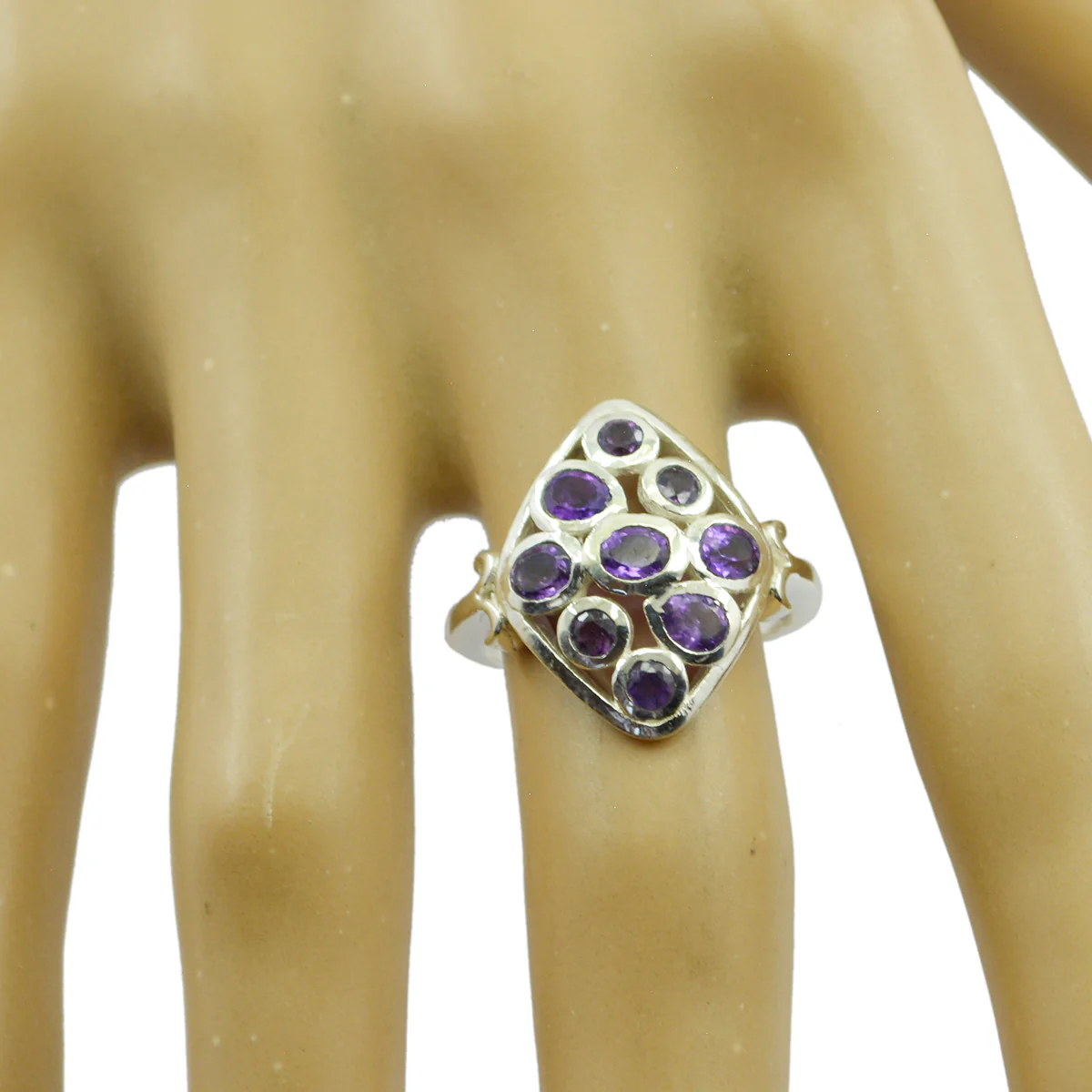 Amethyst Navratna Indian 925 Silver Purple Gems Slim Luxurious Ring Jewellery - Image 2