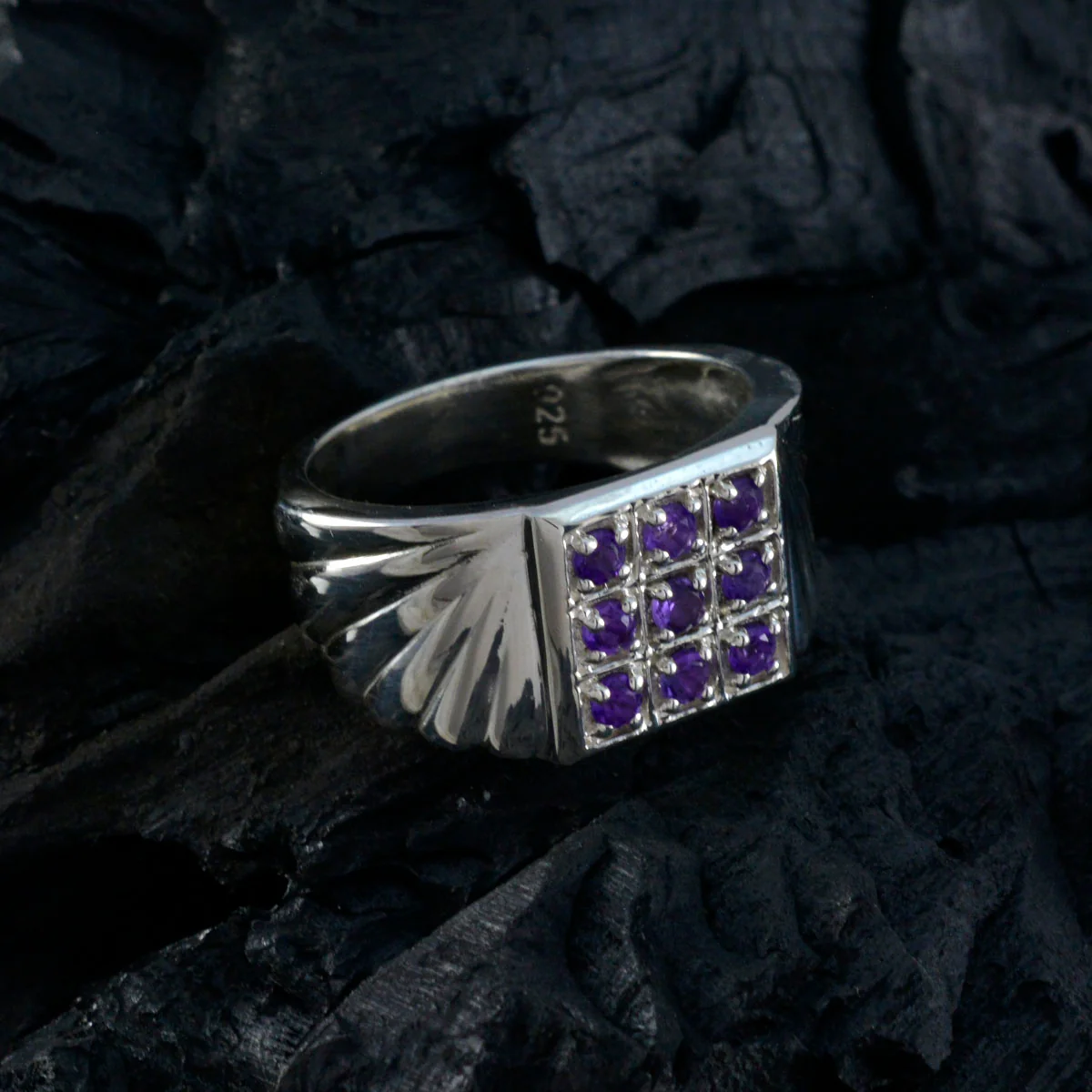 Amethyst navratna Russian 92.5 Silver Purple Gems Versatile Abstract Ring Jewellery - Image 4
