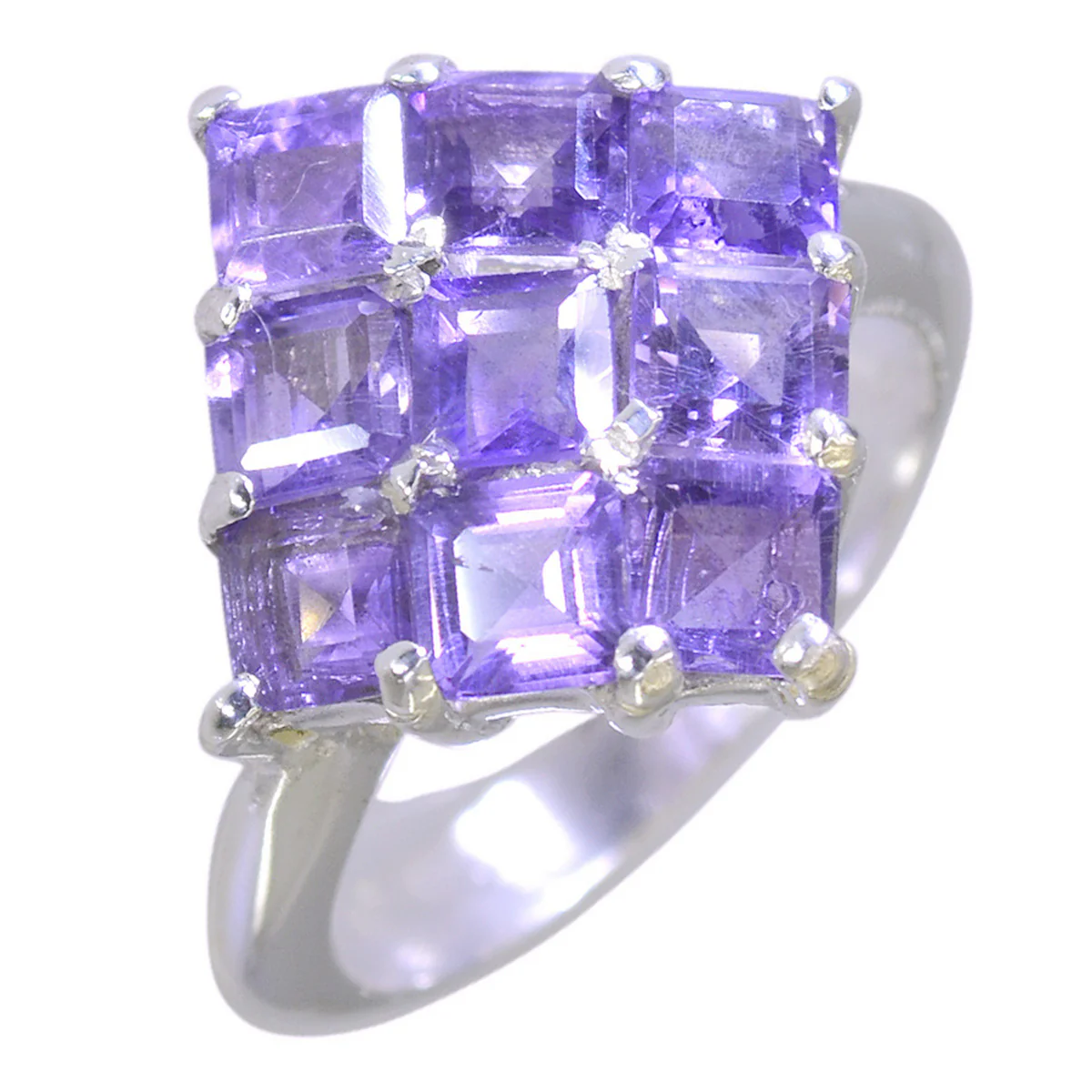 Amethyst Navratna Russian 925 Sterling Silver Purple Gems Classic Glamorous Ring Jewelry - Image 2