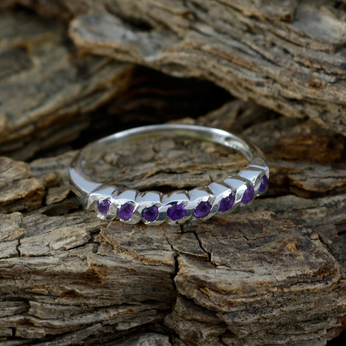 Amethyst octa Korean 92.5 Silver Purple Gemstone Delicate Eternity Band Jewelry - Image 3