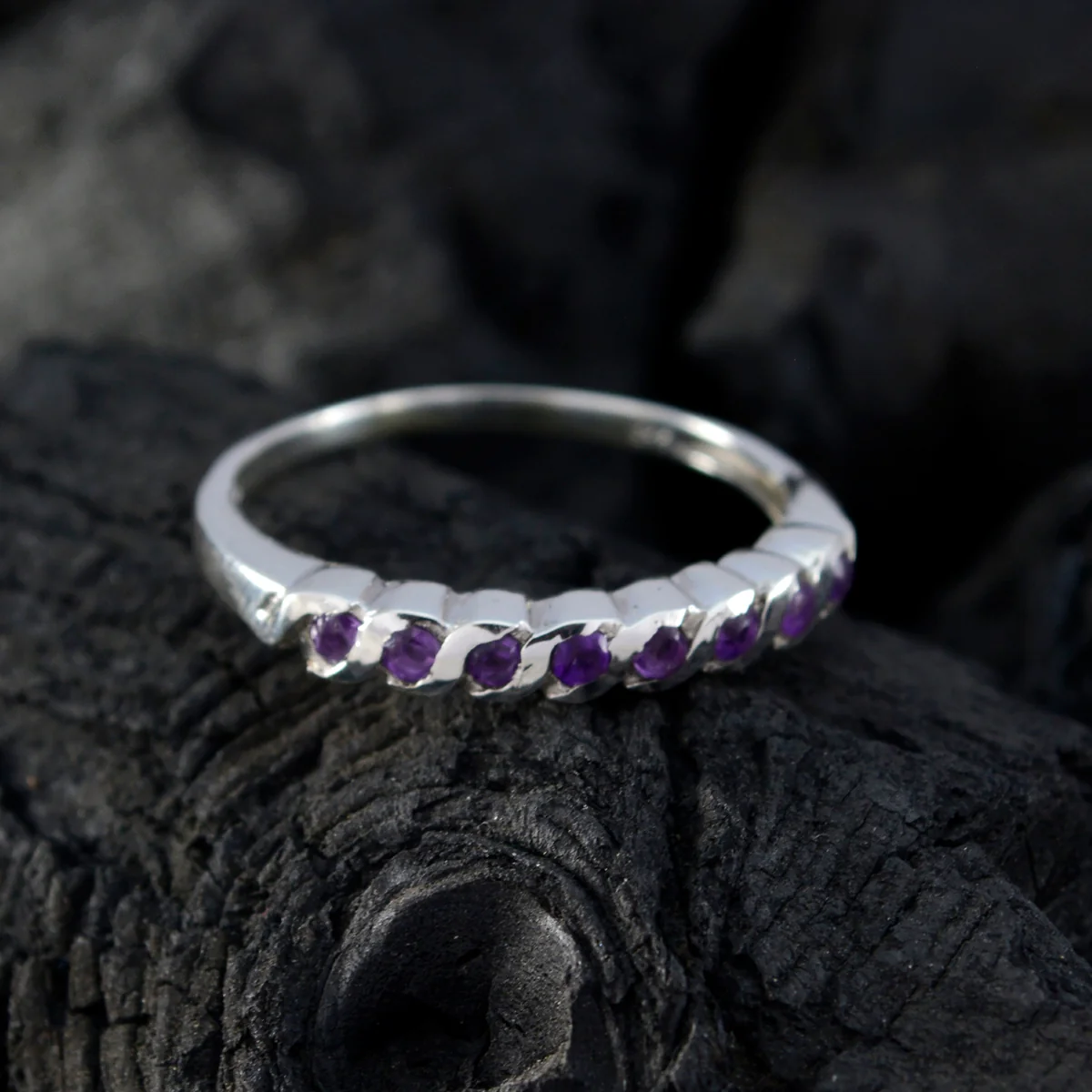 Amethyst octa Korean 92.5 Silver Purple Gemstone Delicate Eternity Band Jewelry - Image 4