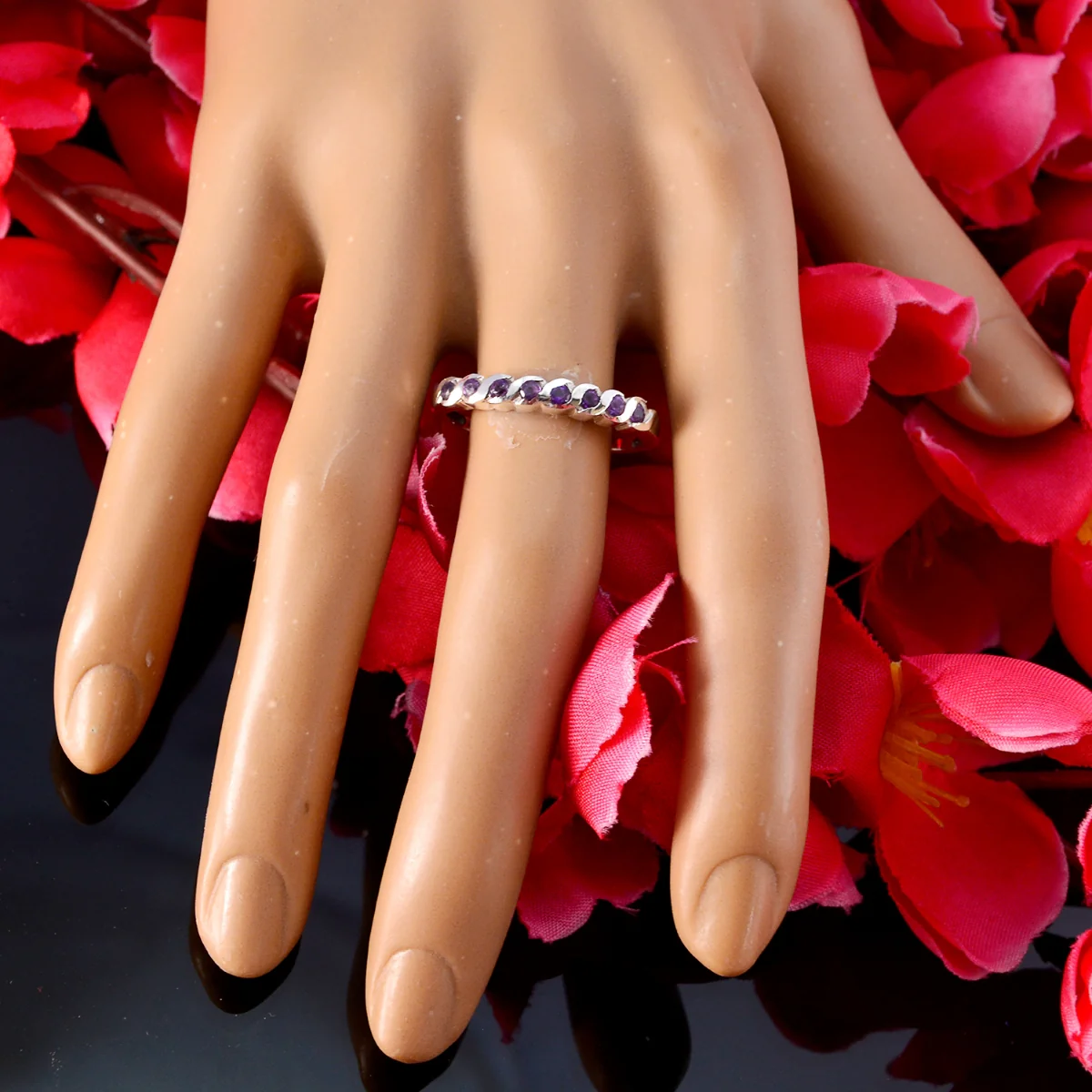 Amethyst octa Korean 92.5 Silver Purple Gemstone Delicate Eternity Band Jewelry - Image 5