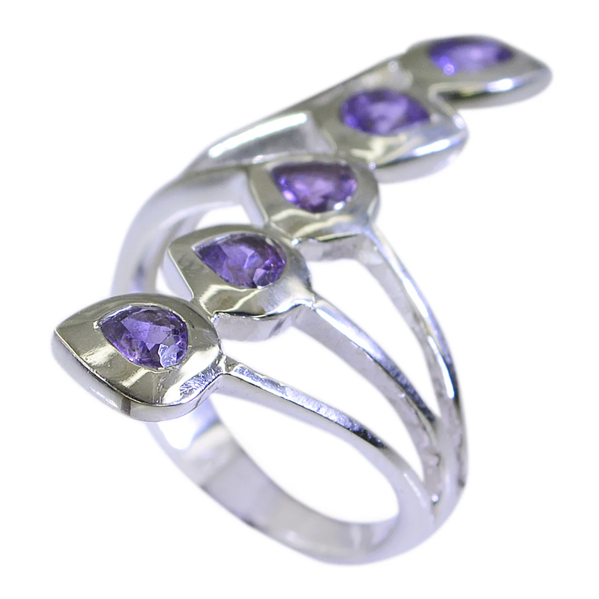 Amethyst Penta German 92.5 Silver Purple Gems Classic Abstract Ring Jewelry - Image 2