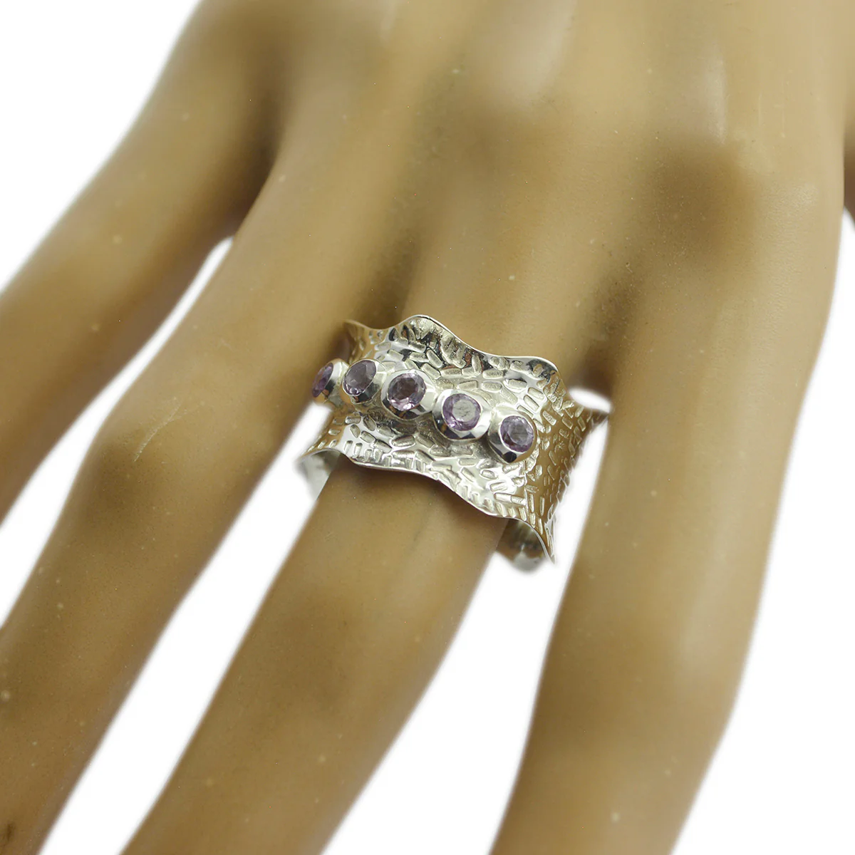Amethyst Penta German 92.5 Silver Purple Gemstones Mid-weight Vintage Band Jewelry - Image 2