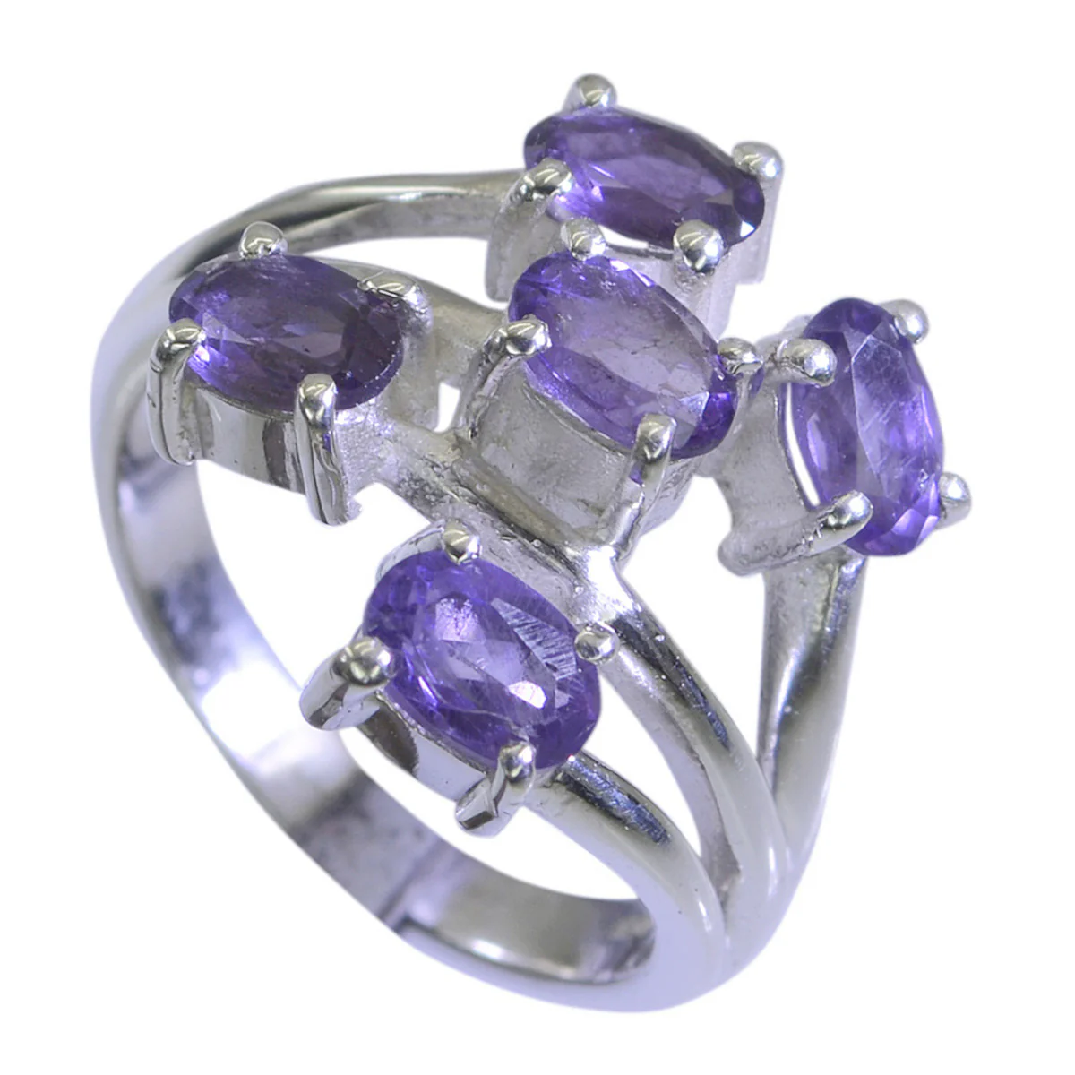 Amethyst Penta German Silver Purple Gemstones Classic Graceful Ring Jewelry - Image 2