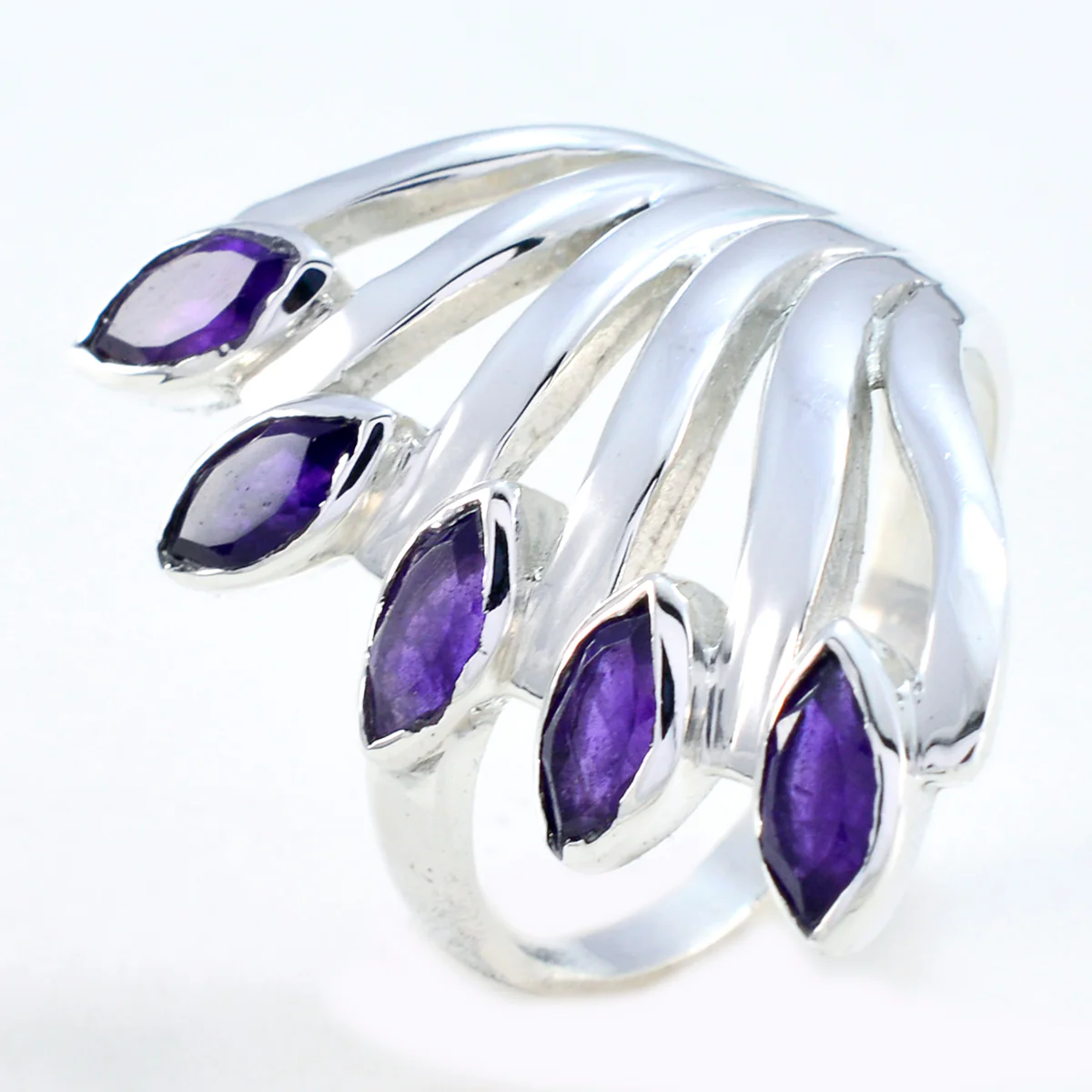 Amethyst Penta Italian 925 Silver Purple Gemstone Statement Retro Ring Jewelry - Image 2