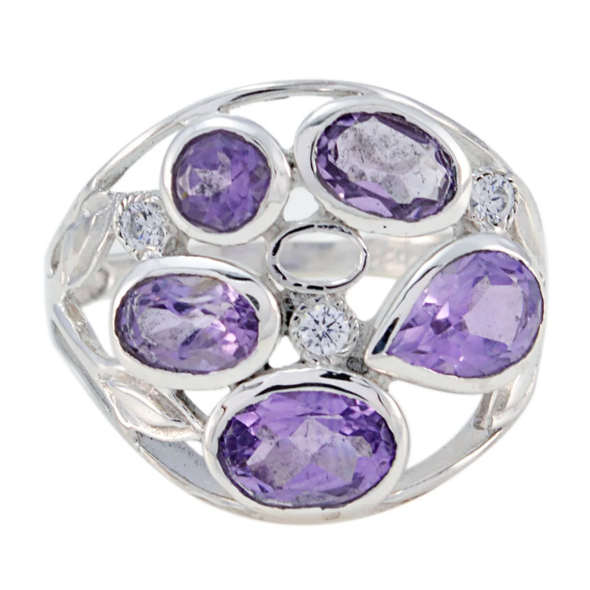 Amethyst Penta Russian 92.5 Silver Purple Gemstone Slim Romantic Ring Jewelry - Image 3