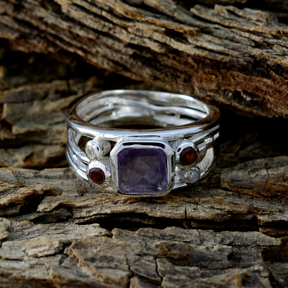 Amethyst Penta Turkish Sterling Silver Purple Gems Whisper-thin Modern Ring Jewelry - Image 3