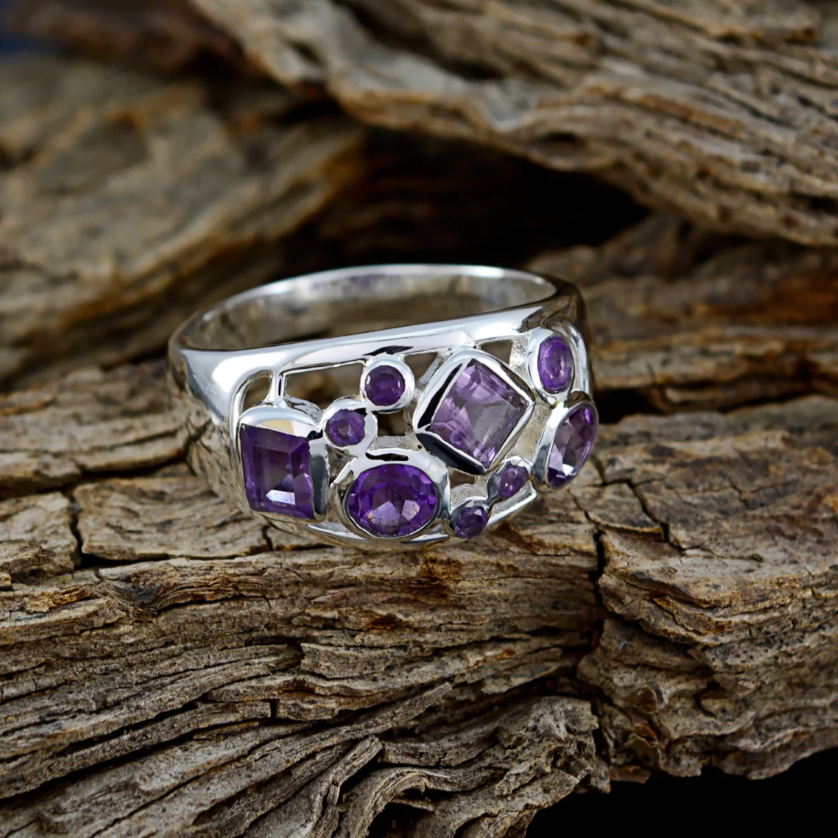 Amethyst quarter African 925 Sterling Silver Purple Gemstone Eye-catching Contemporary Ring Jewellery - Image 4