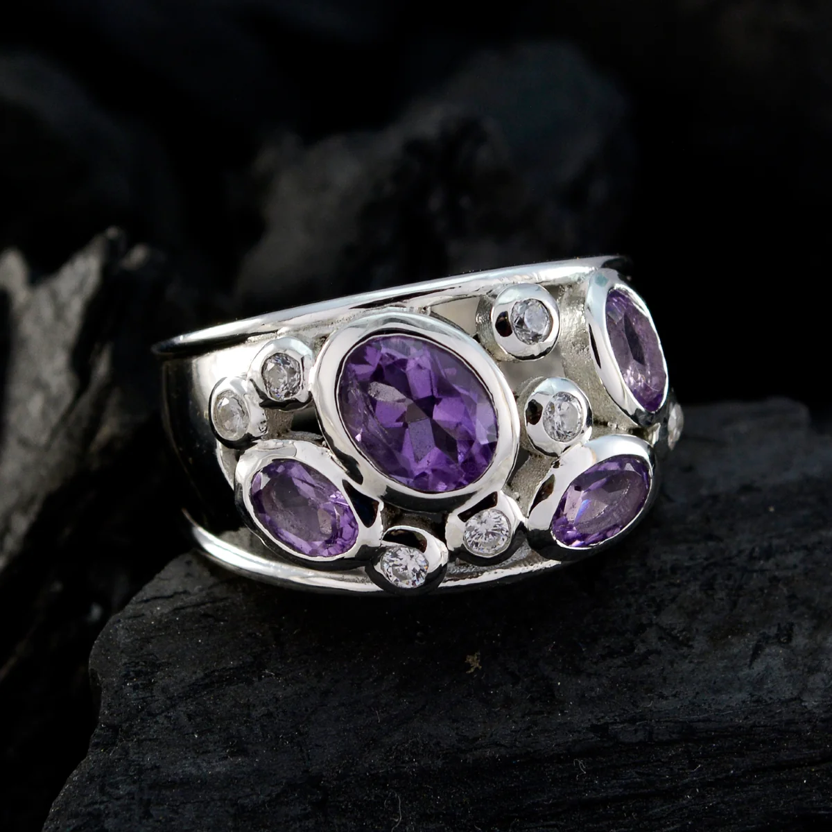 Amethyst quarter Egyptian 92.5 Silver Purple Gemstones Essential  Trendy Ring Jewellery - Image 4