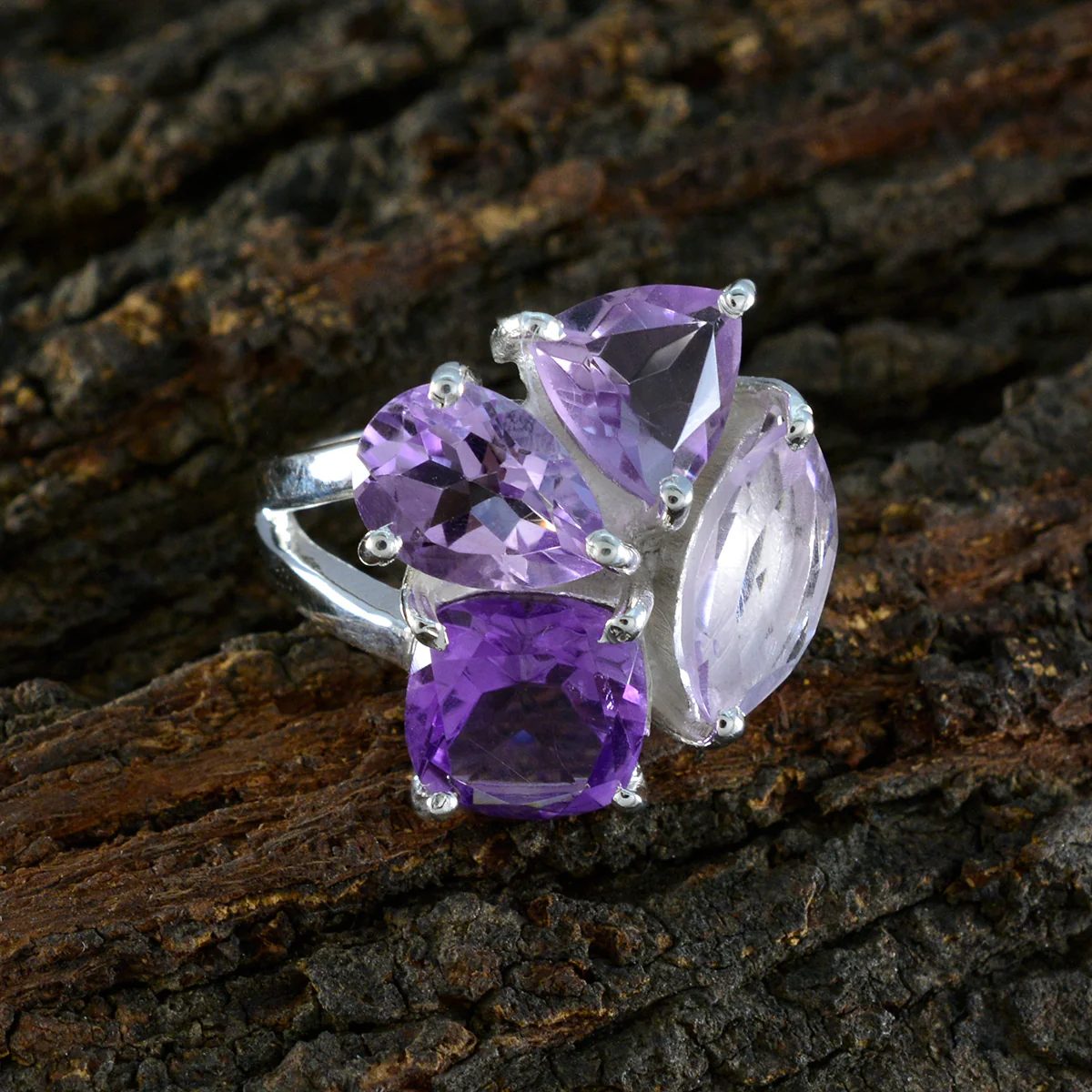Amethyst quarter Indian 925 Silver Purple Gemstones Versatile Cocktail Ring Jewellery - Image 3