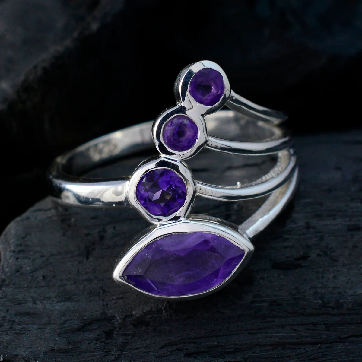 Amethyst quarter Indian 925 Sterling Silver Purple Gemstone Slim Artisan Ring Jewelry - Image 4