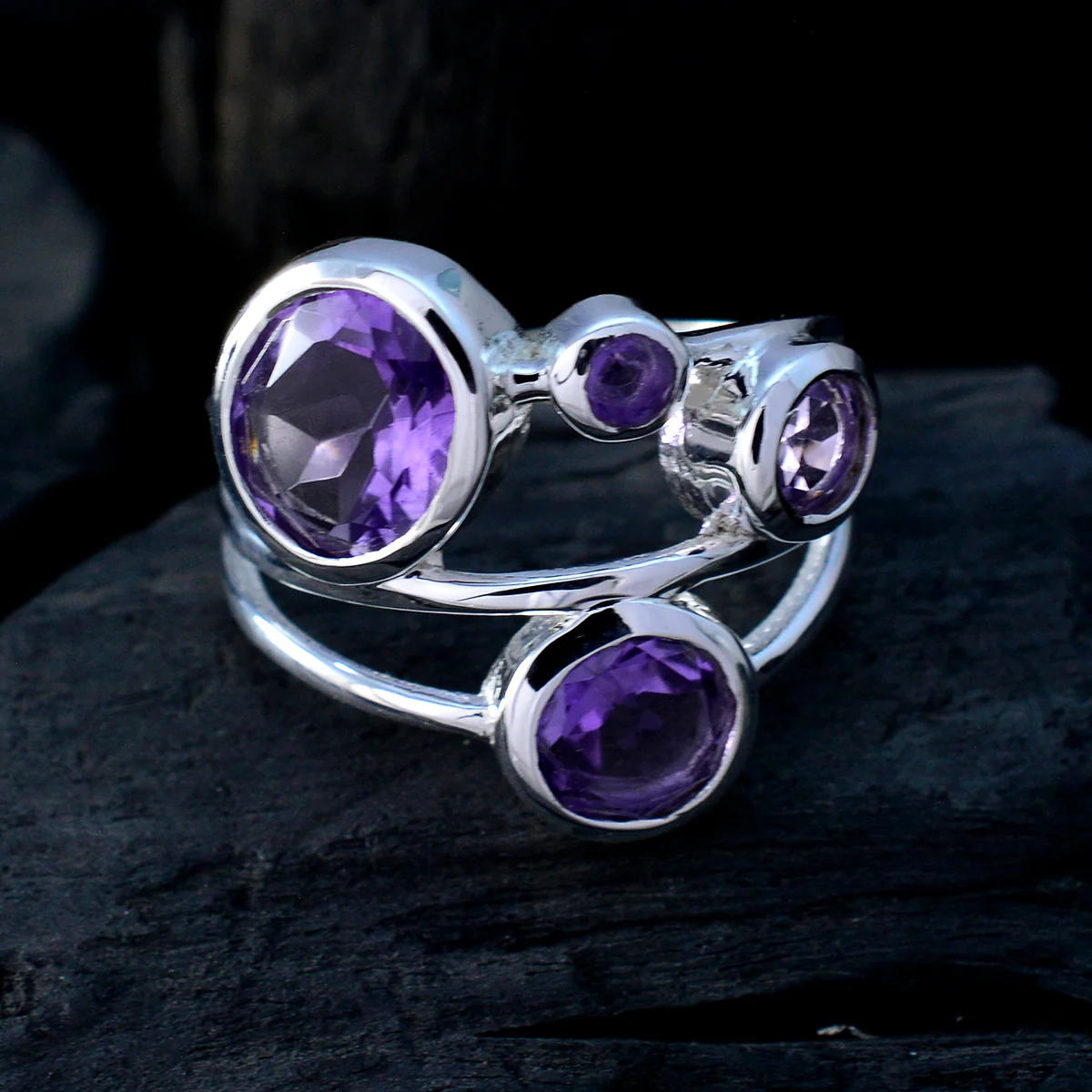 Amethyst quarter Russian 925 Sterling Silver Purple Gemstone Minimal Love Ring Jewelry - Image 4