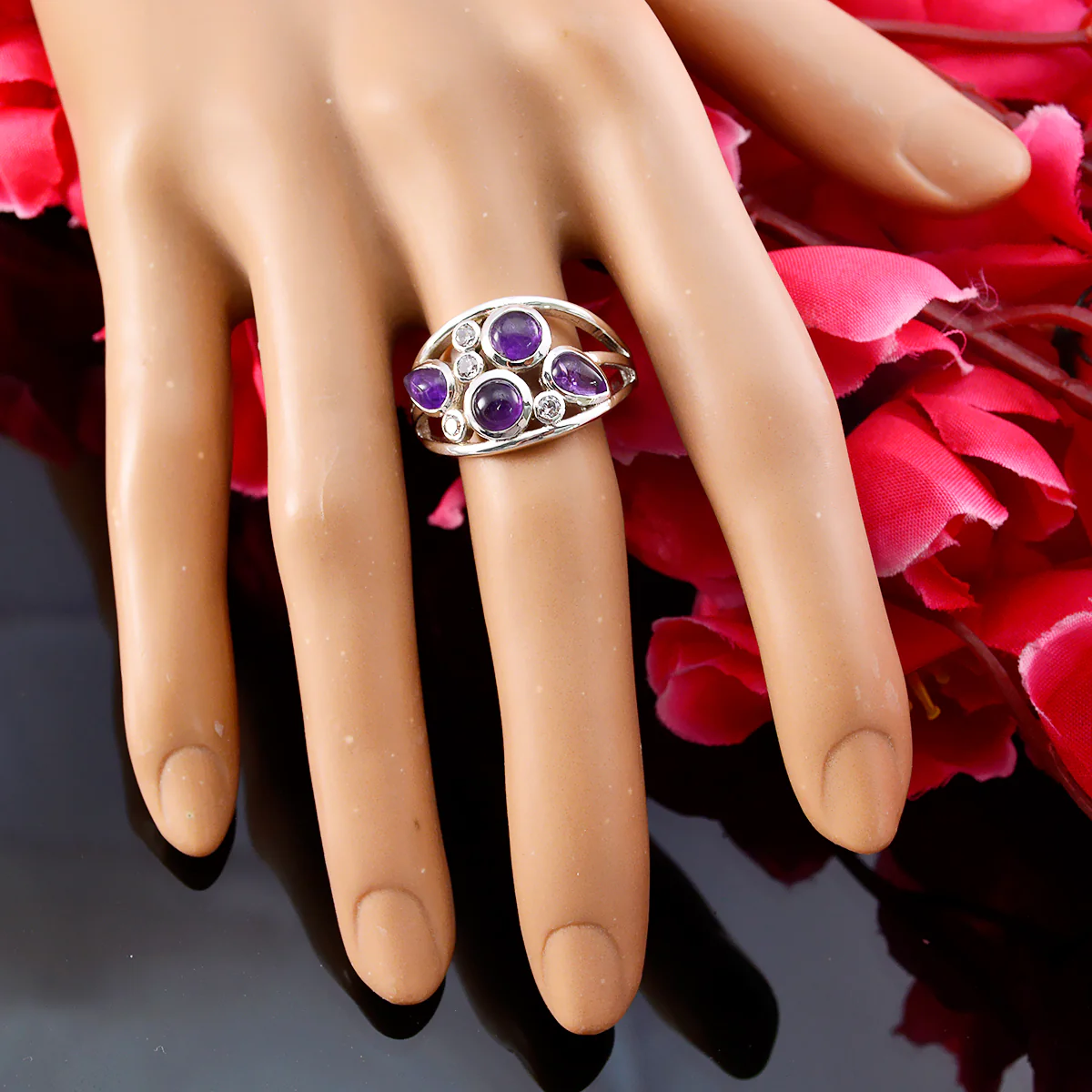 Amethyst quarter Russian 925 Sterling Silver Purple Gemstone Minimal Sophisticated Ring Jewelry - Image 5