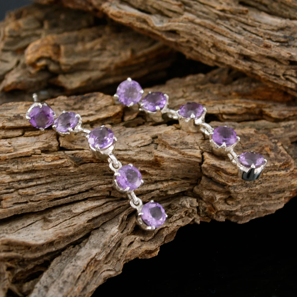 Amethyst Russian Alina multiple Stud Purple 925 Silver Earring - Image 3