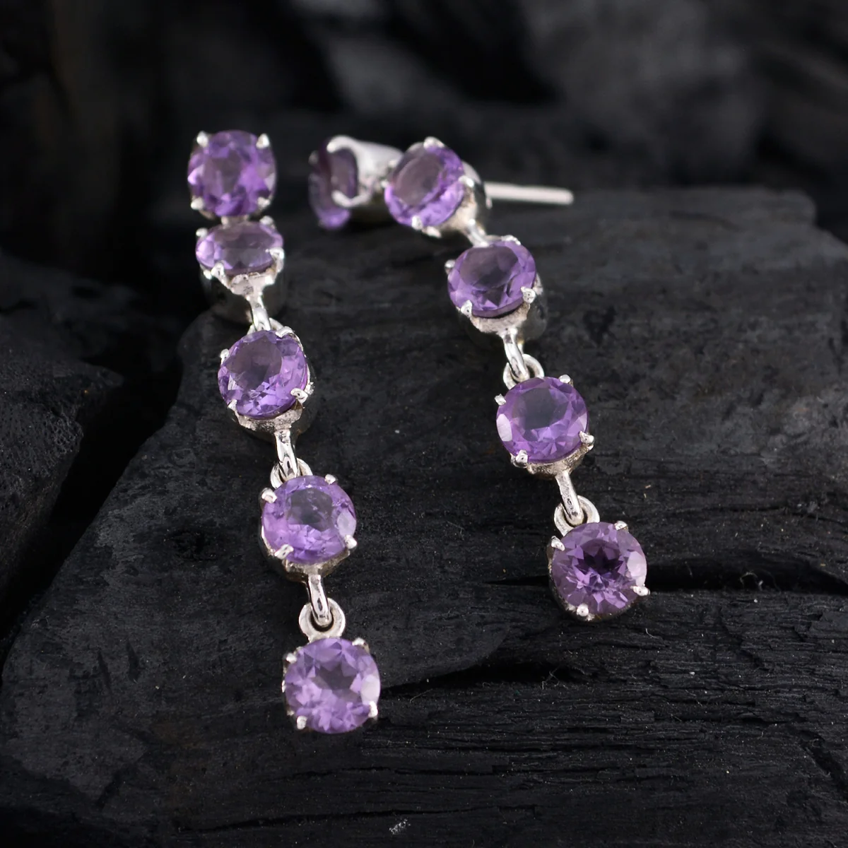 Amethyst Russian Alina multiple Stud Purple 925 Silver Earring - Image 4