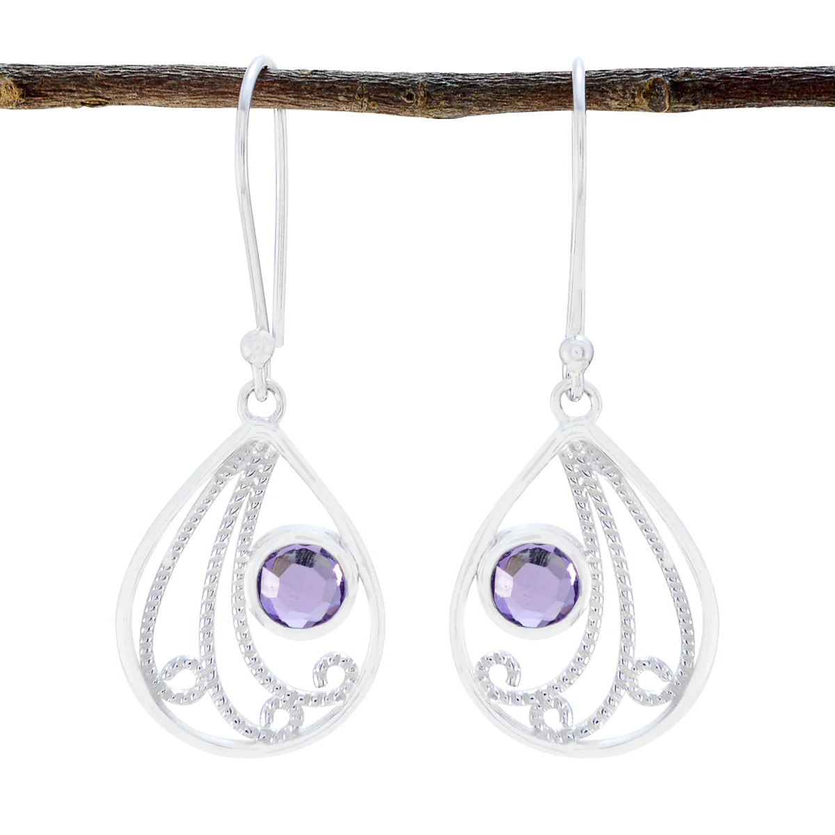 Amethyst Russian Yasmin Solitaire Dangle Purple 92.5 Silver Earring
