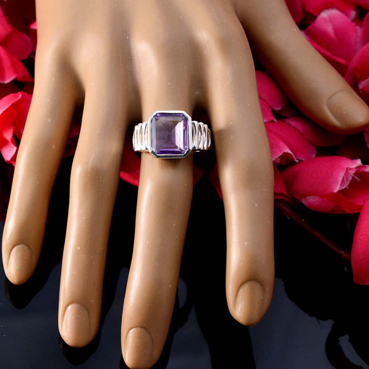 Amethyst Solitaire African 925 Silver Purple Gemstone Mid-weight Signet Ring Jewellery - Image 5